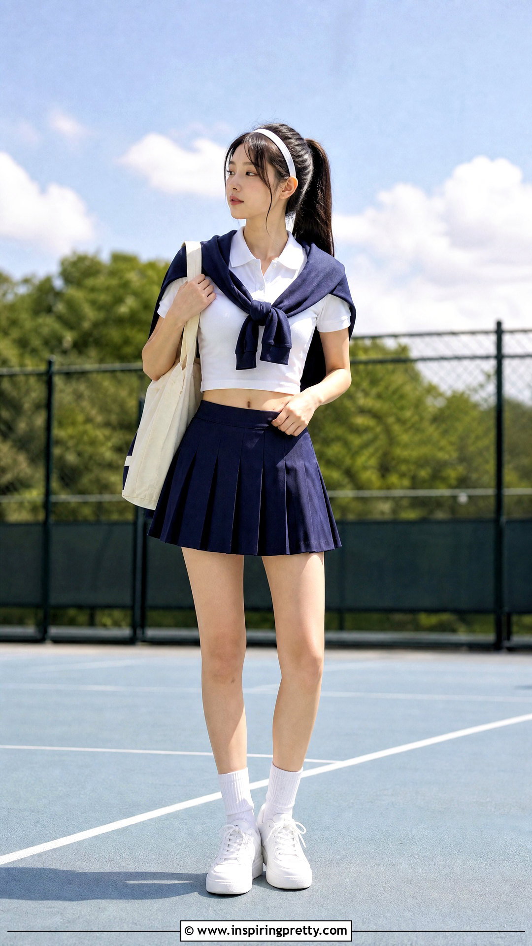 Polo Crop Top With Tennis Skirt Outfit - 50 crop top outfits korean styles