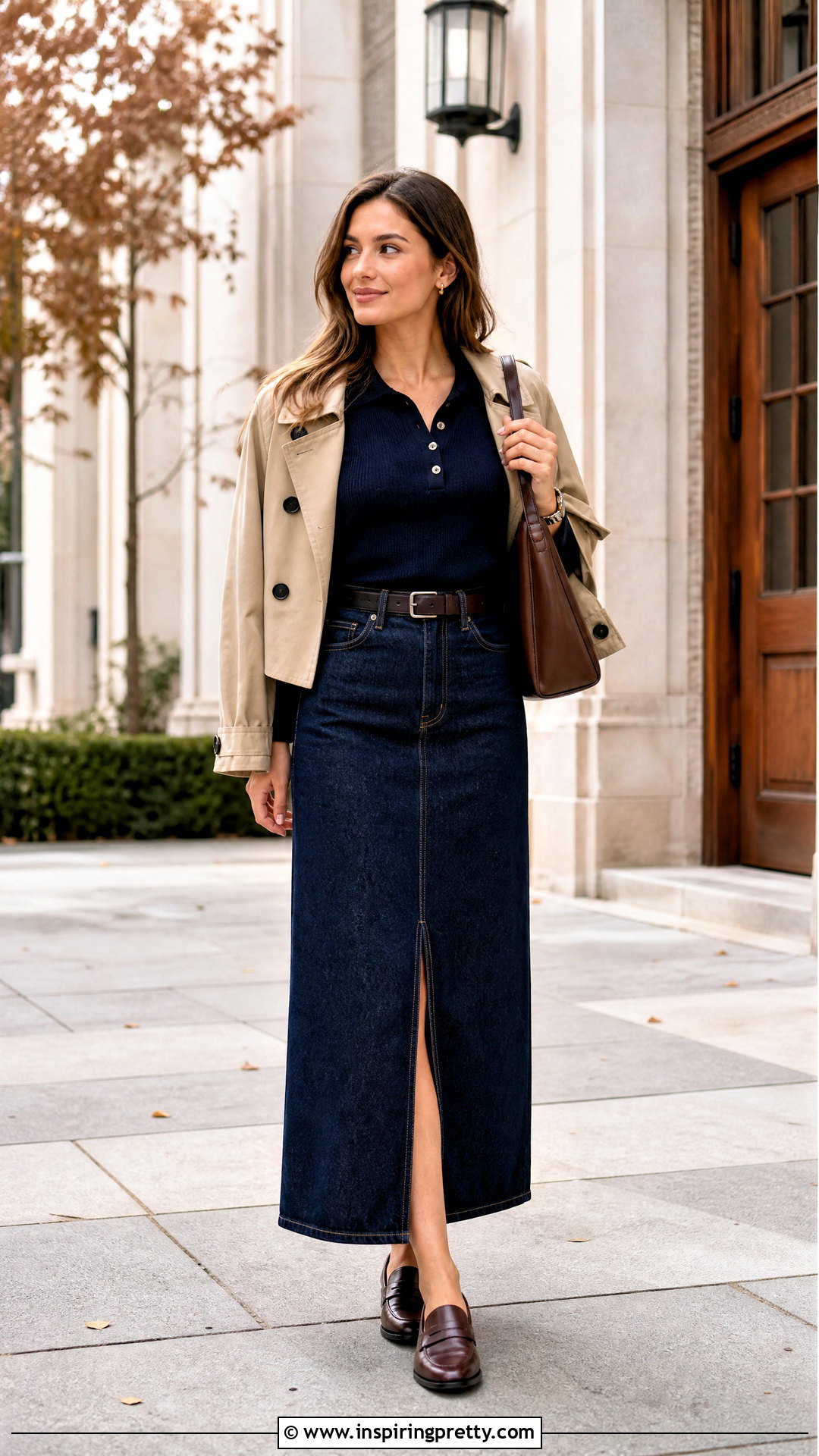 Polo Knit Top And Denim Long Skirt Outfit - 50 long skirt and top outfits