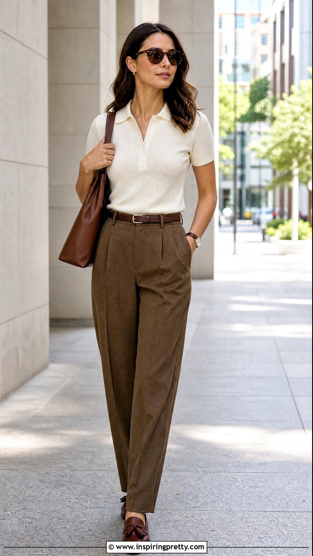 Polo Knit Top With Tailored Trousers - 20 Professional Tops For Work Ideas