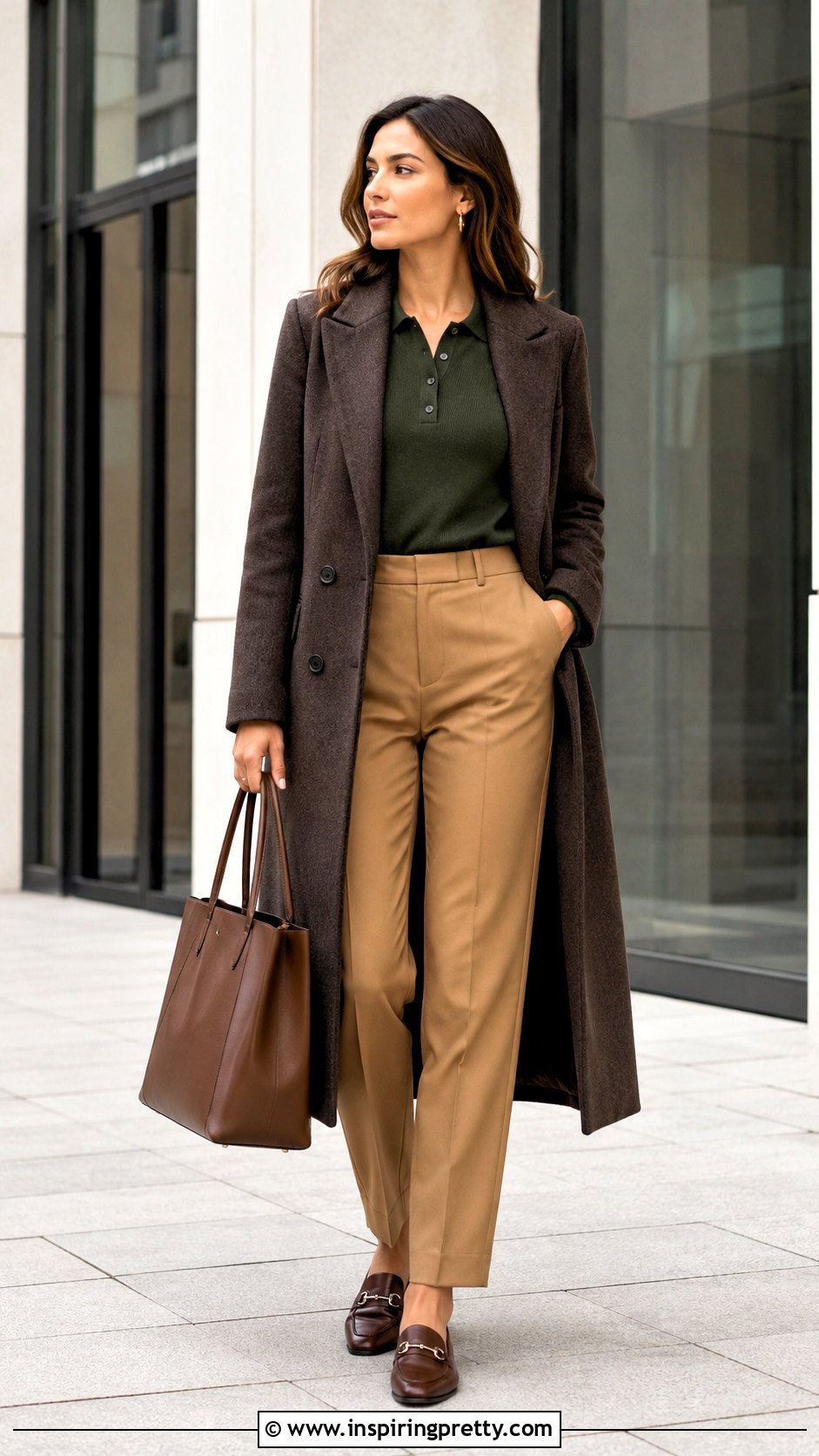 Polo Sweater With Straight Leg Trousers - 50 cute winter tops outfit ideas