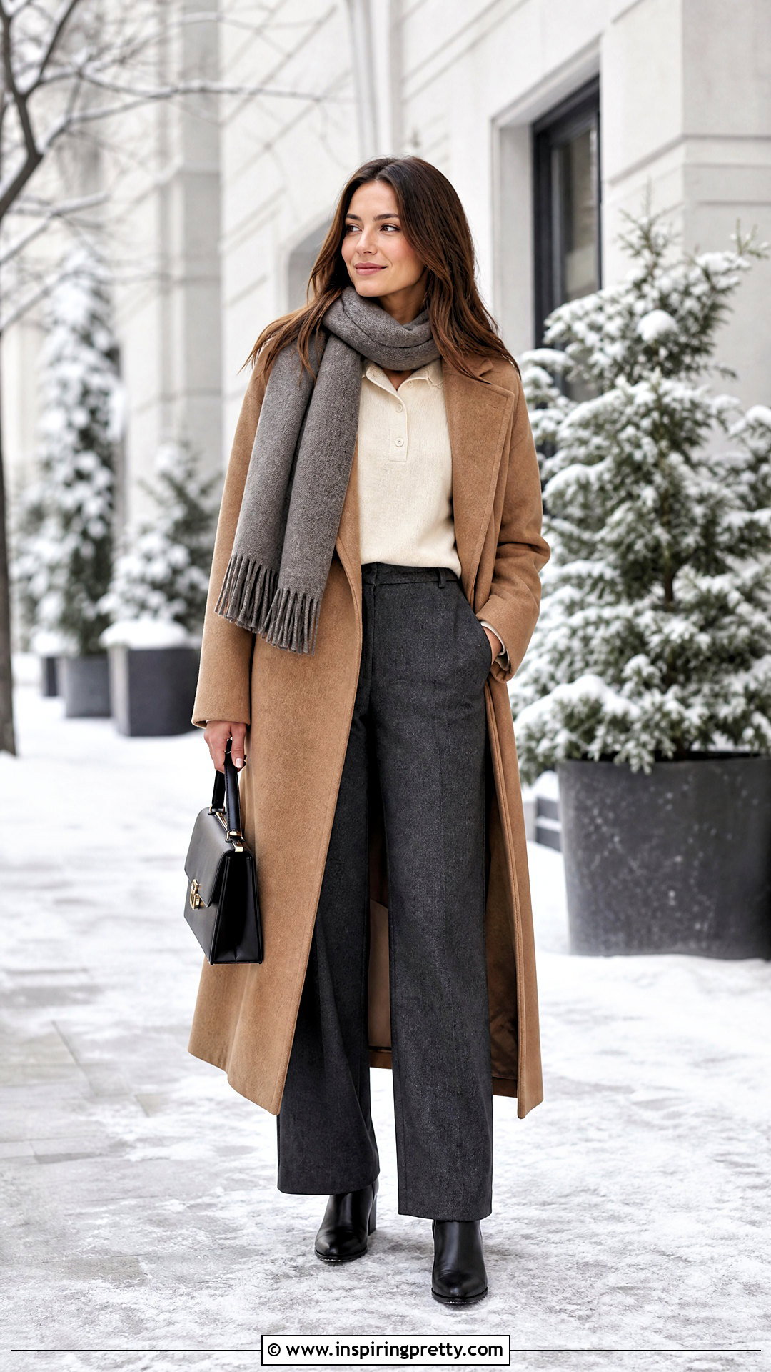 Polo Sweater With Wool Trousers And Coat - 50 polo top outfit ideas