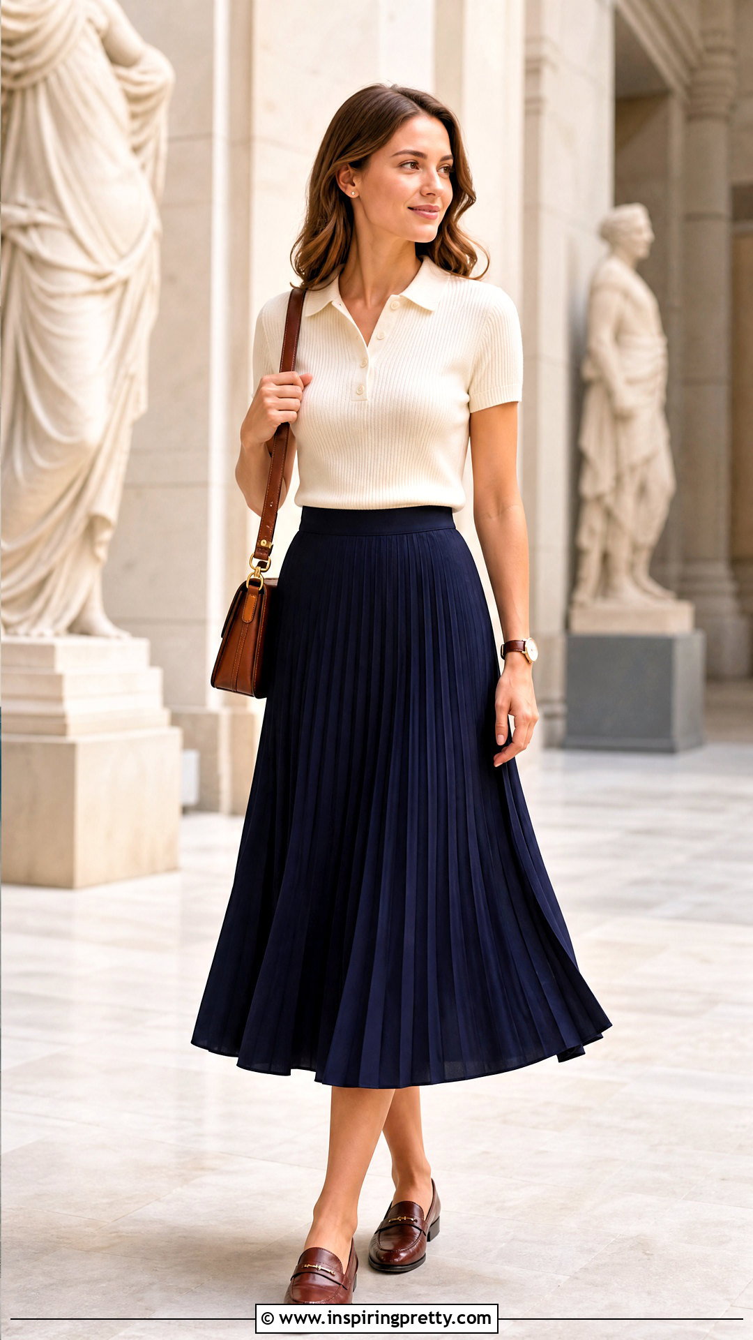 Polo Top And Pleated Skirt Outfit - 50 top for women outfit ideas