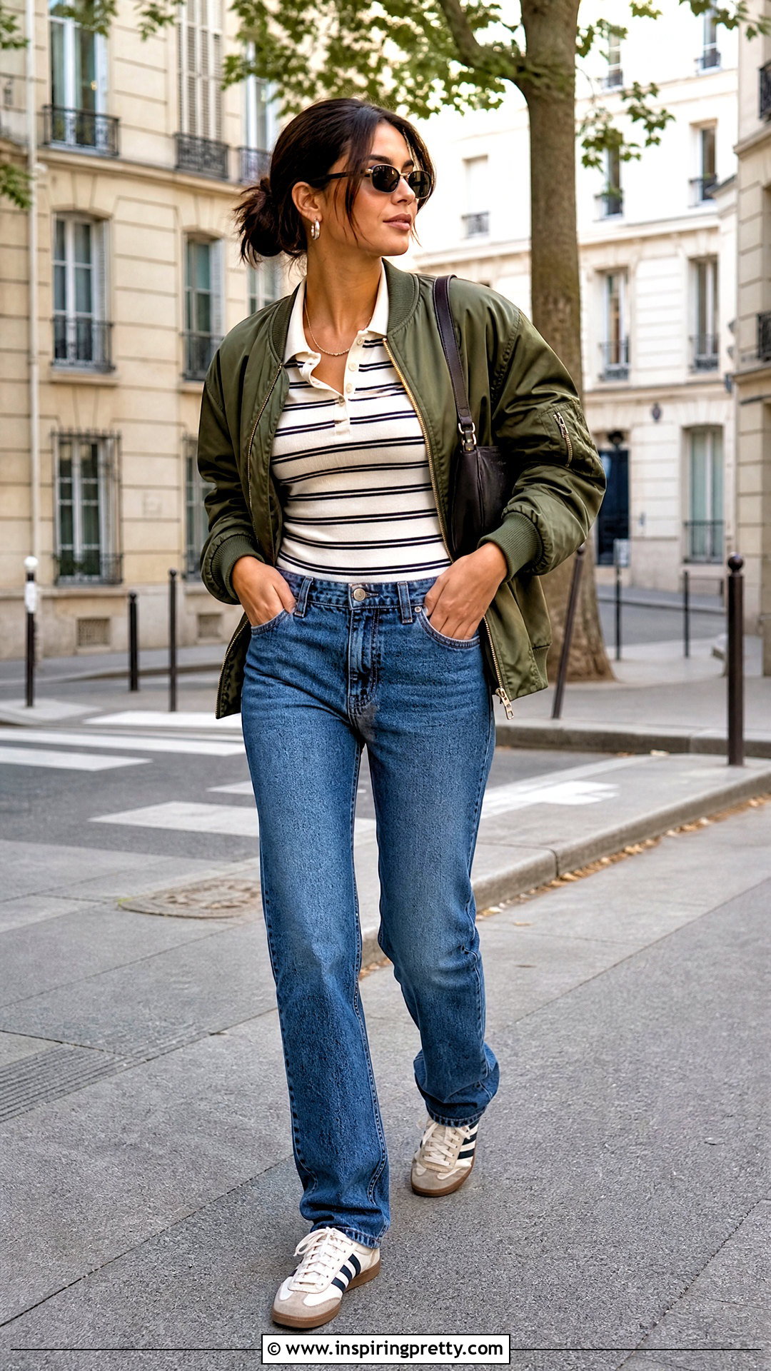 Polo Top With Bomber Jacket And Jeans - 50 polo top outfit ideas
