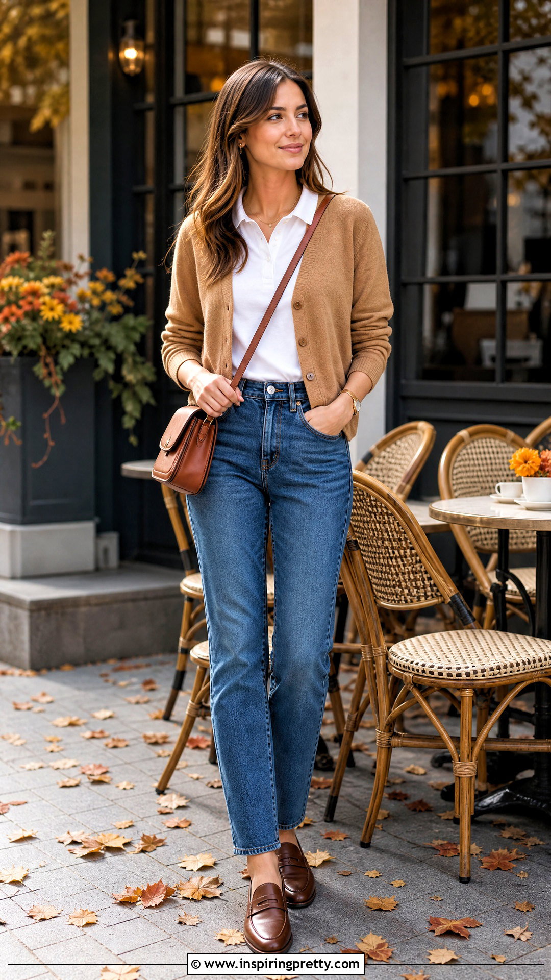 Polo Top With Cardigan And Straight Jeans - 50 polo top outfit ideas
