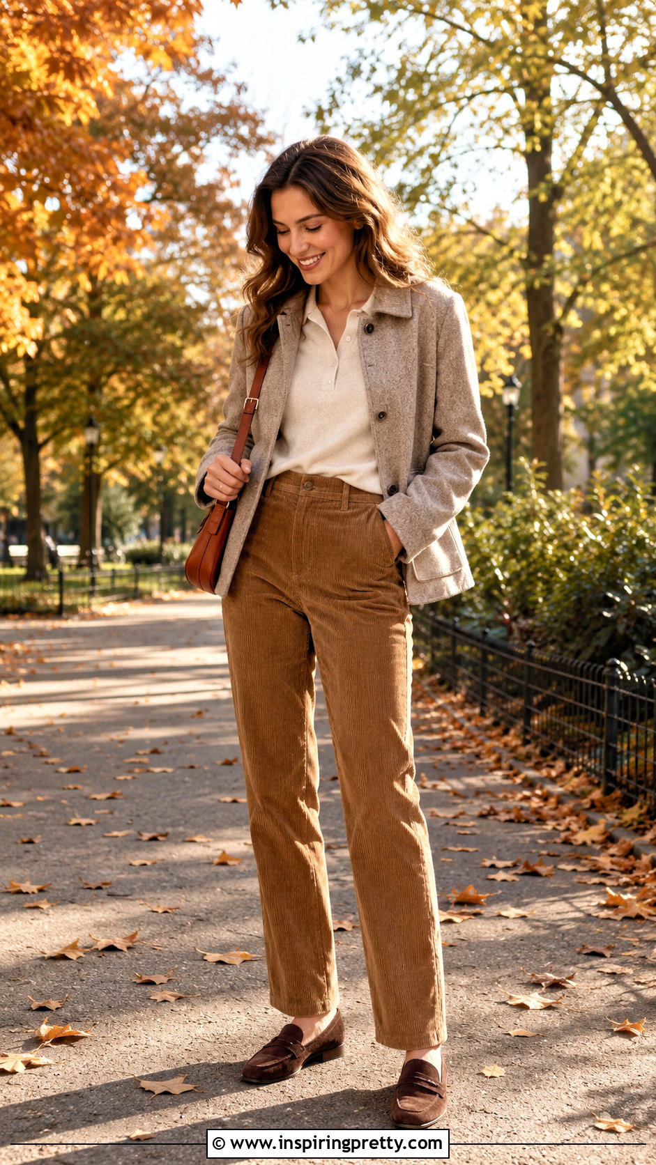 Polo Top With Corduroy Pants And Suede Loafers - 50 polo top outfit women