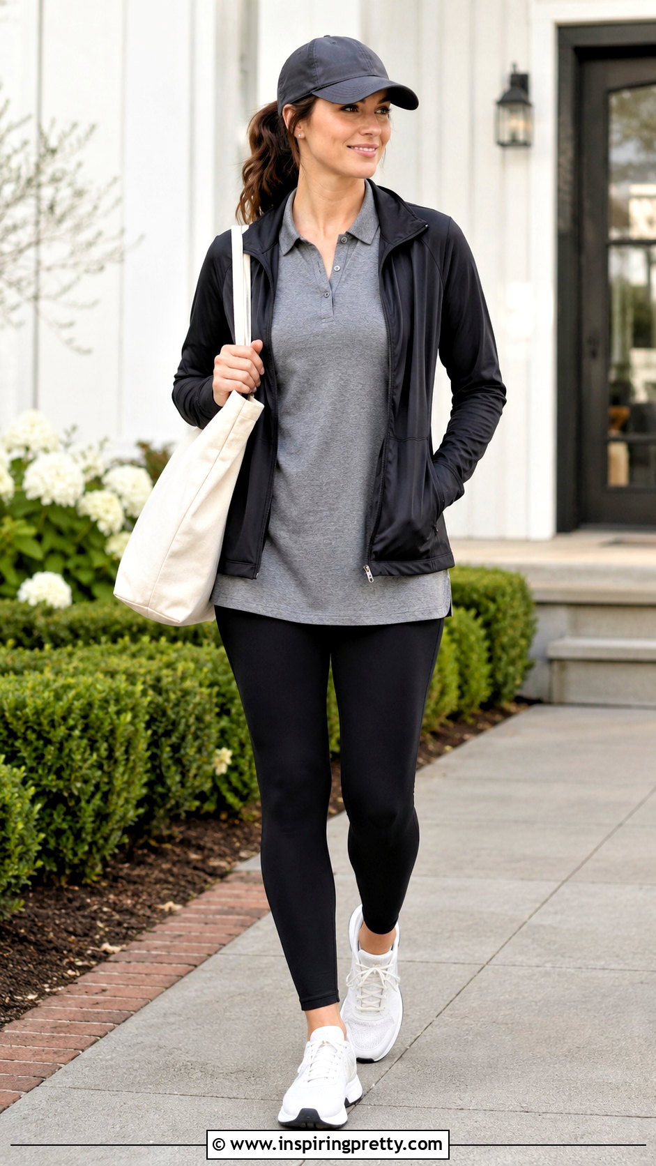 Polo Top With Leggings And Running Shoes - 50 polo top outfit women