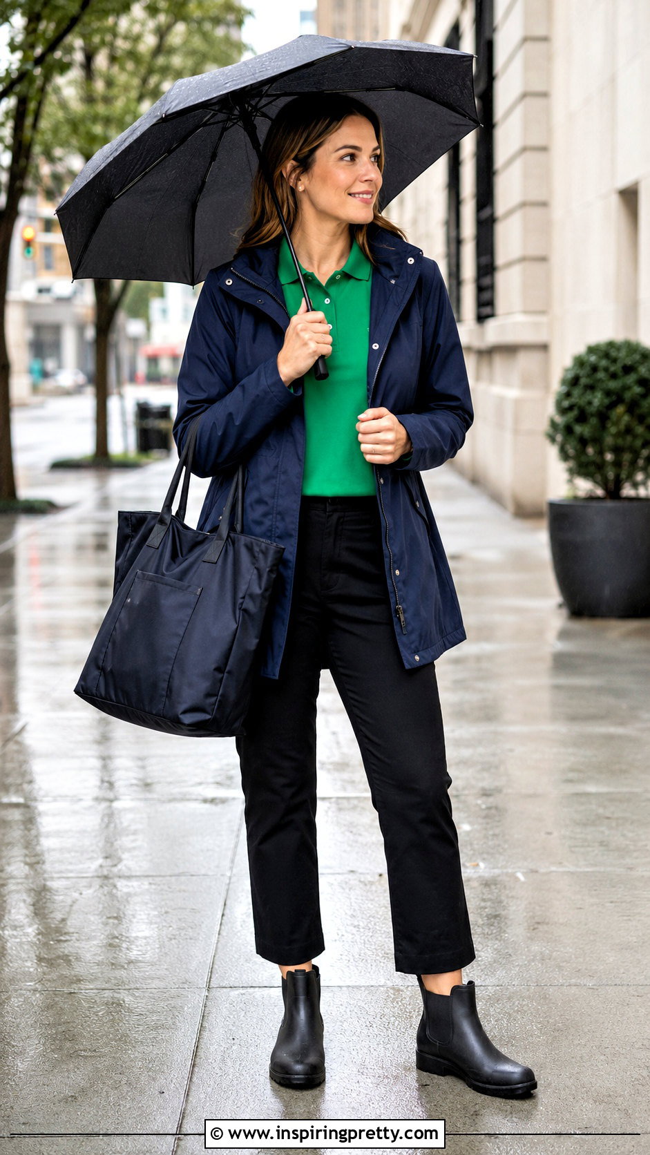 Polo Top With Rain Jacket And Cropped Pants - 50 polo top outfit women