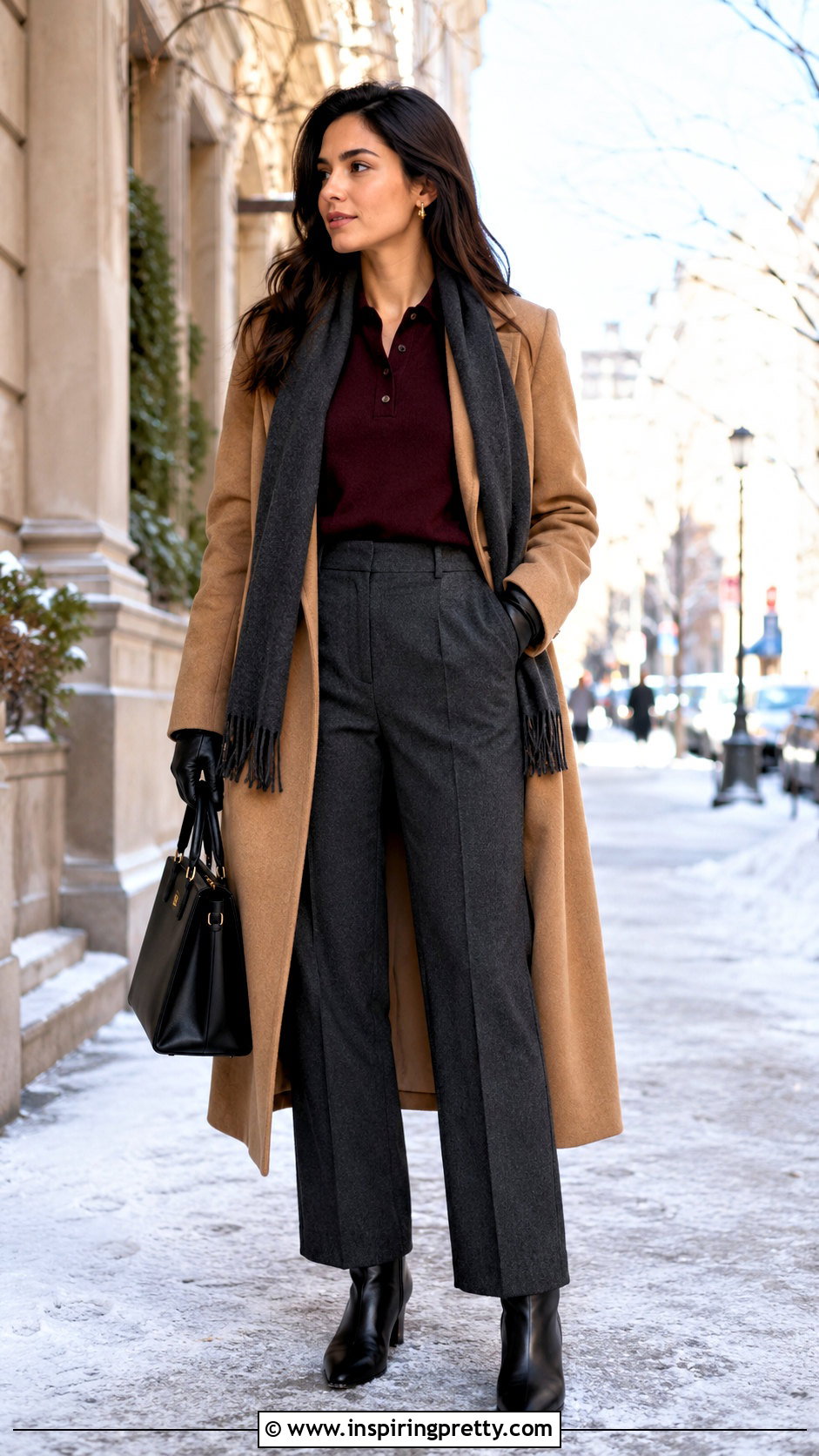 Polo Top With Wool Coat And Tailored Pants - 50 polo top outfit women