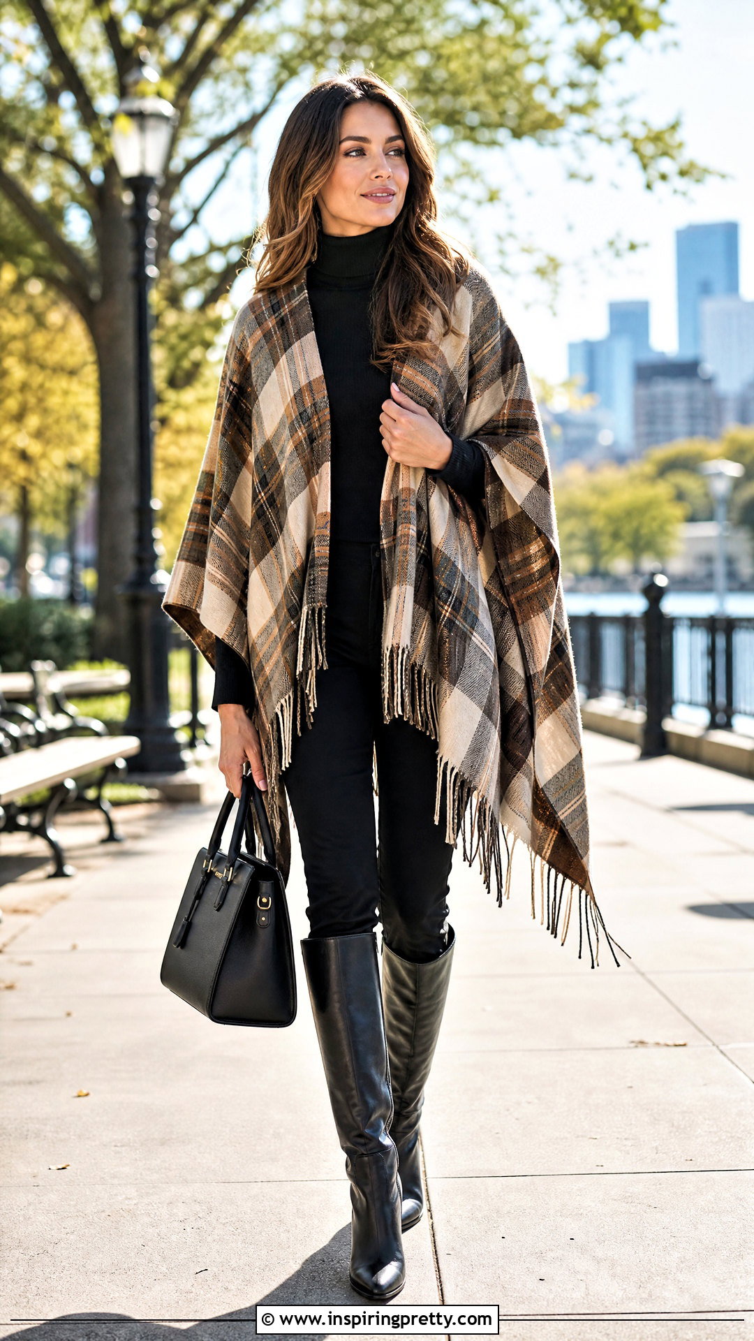 Poncho Over Fitted Turtleneck Outfit - 50 layered tops outfits