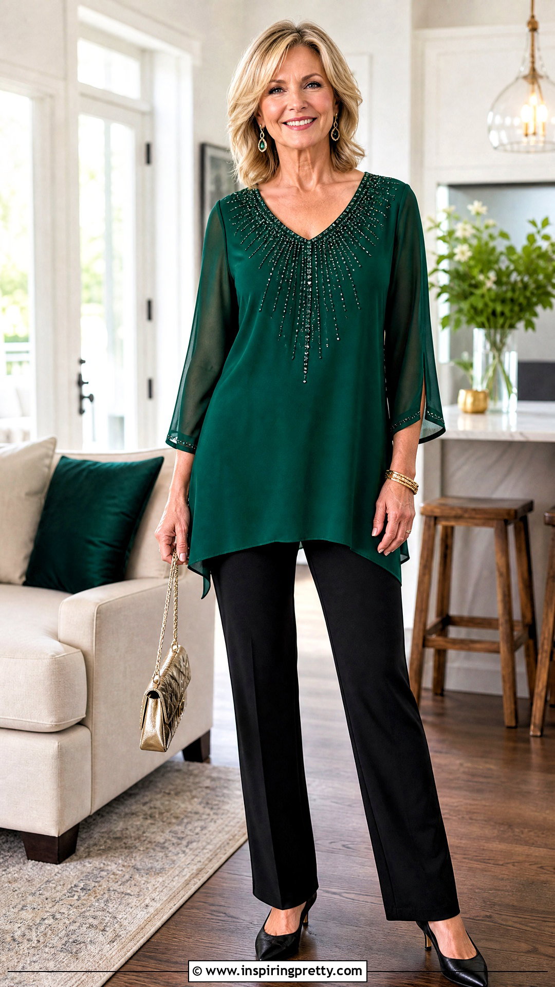 Ponte Pants And Embellished Tunic Birthday Outfit - 50 birthday outfit pants and tops