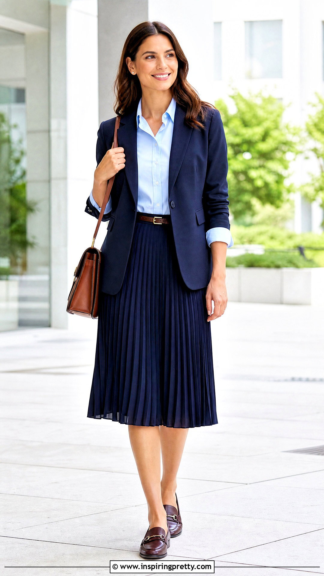 Poplin Corporate Shirt With Midi Skirt - 50 corporate tops for ladies