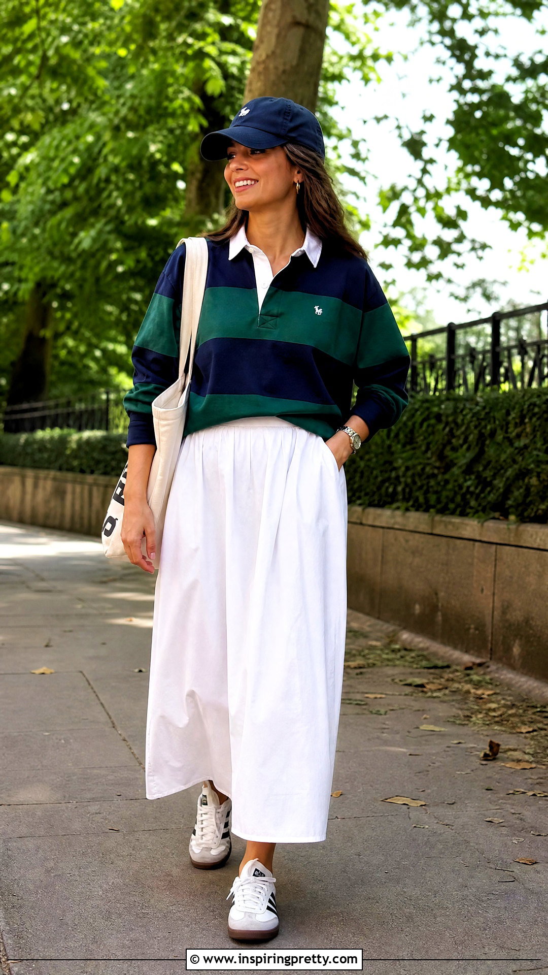 Poplin Long Skirt And Rugby Shirt Outfit - 50 long skirt and top casual outfits