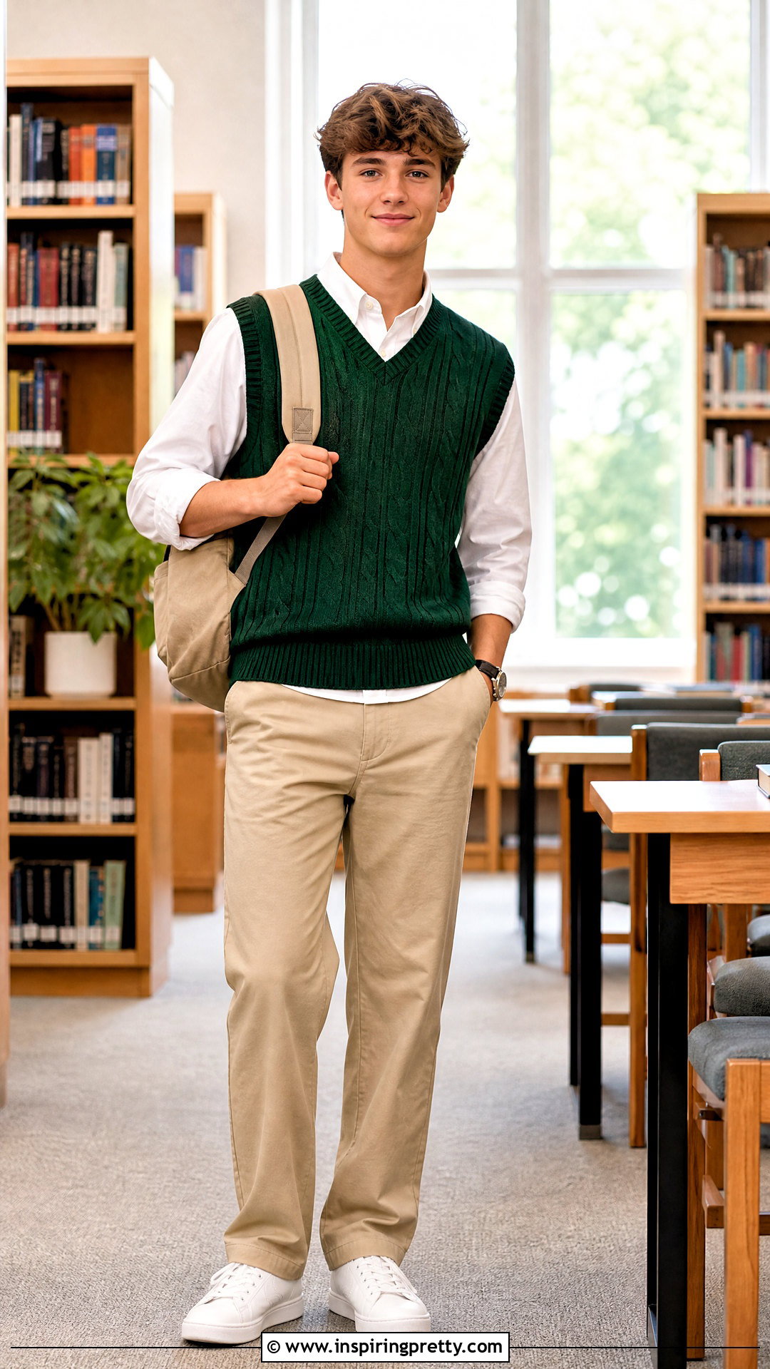Poplin Shirt Top And Sweater Vest Outfit - 50 cute tops for school ideas