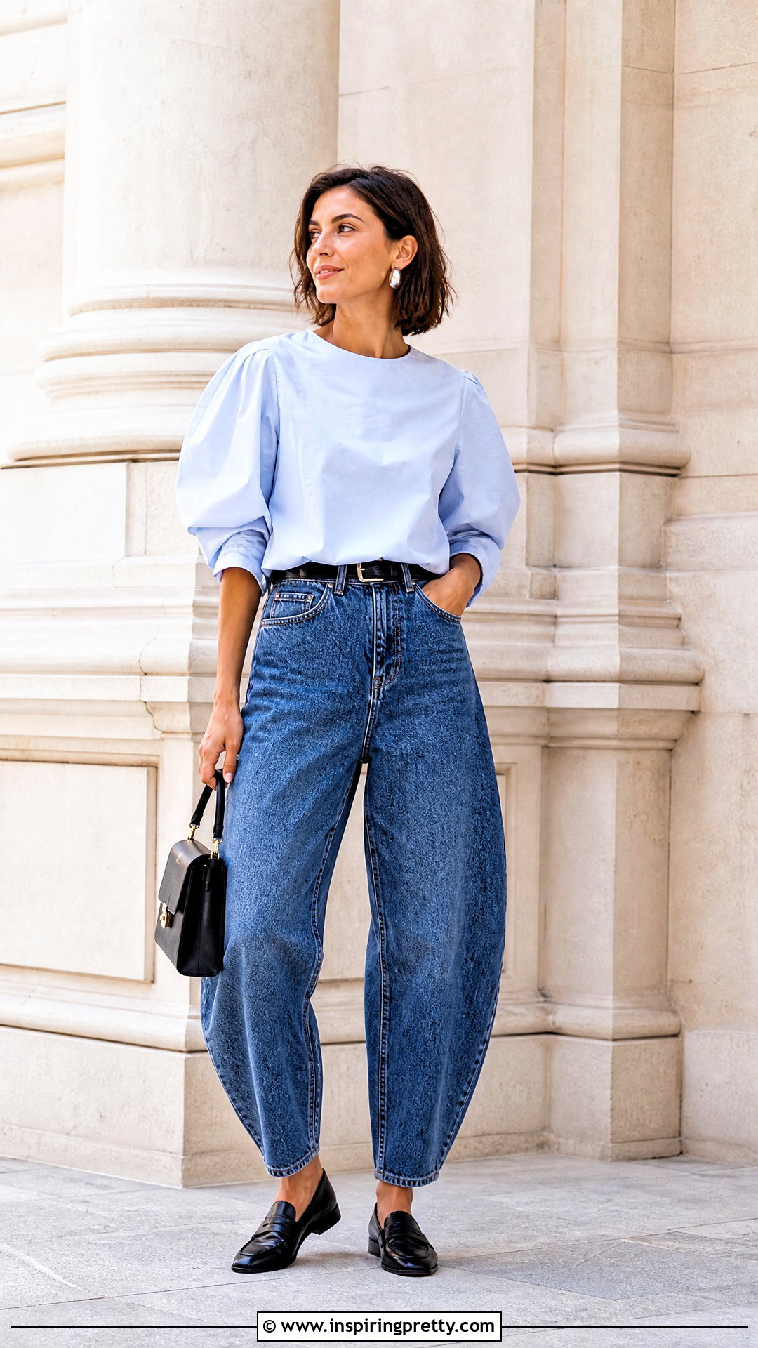 Poplin Top With Barrel Leg Jeans - 50 Beautiful Tops For Women