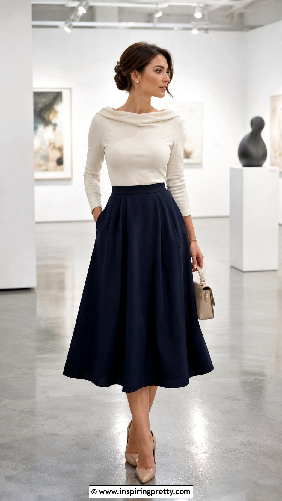 Portrait Neck Top With Full Skirt - 50 top neck designs