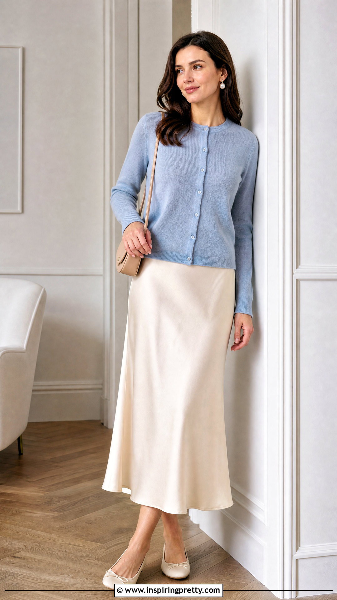 Powder Blue Cardigan With Slip Skirt - 20 blue top fashion style ideas