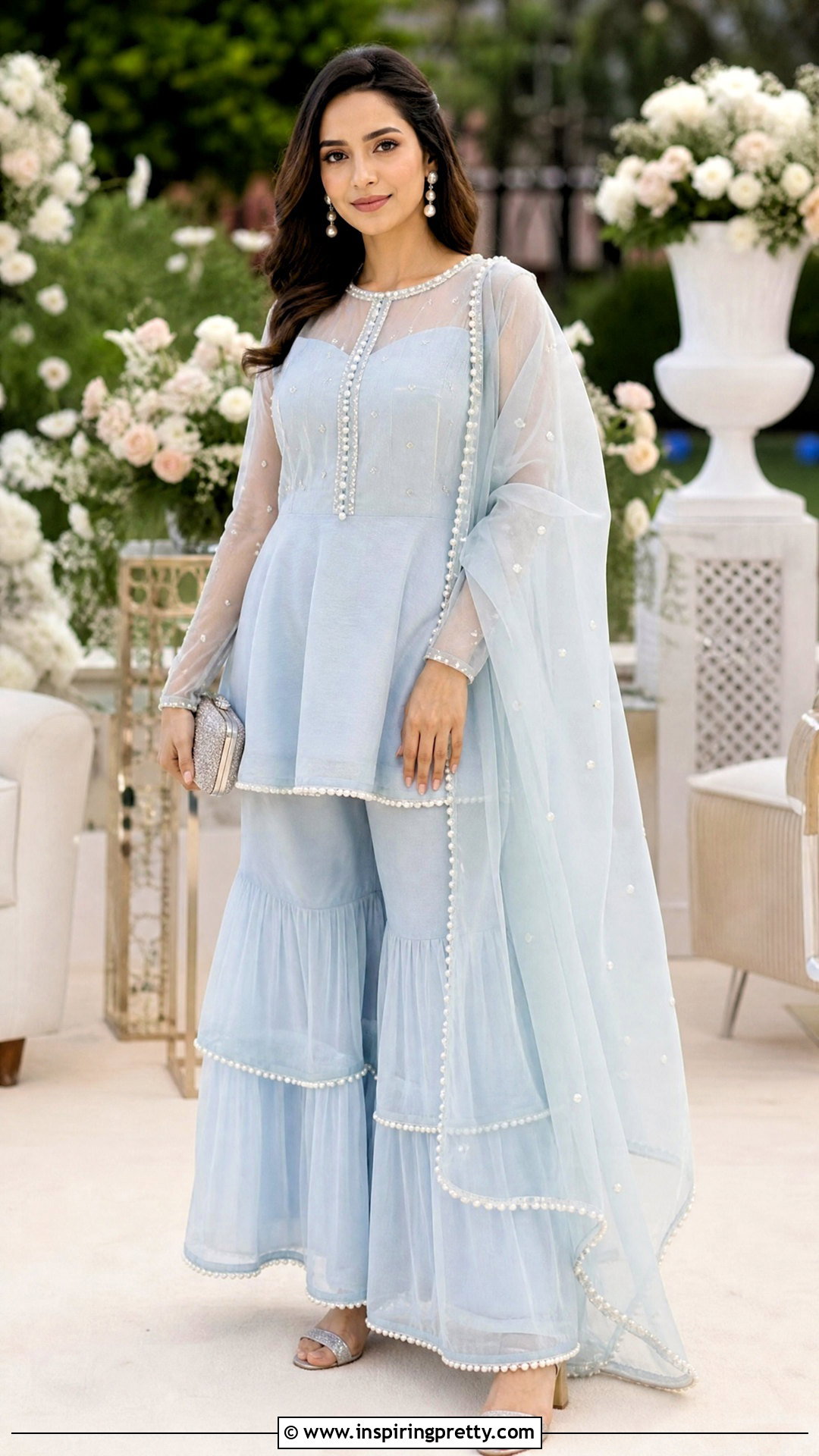 Powder Blue Peplum Top With Pearl Sharara - 50 peplum top with sharara outfit ideas