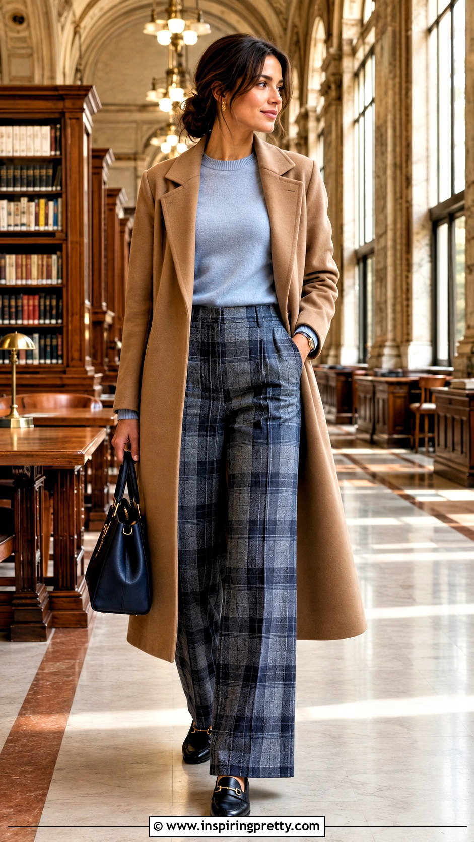 Powder Blue Sweater With Plaid Pants - 50 powder blue top outfit ideas