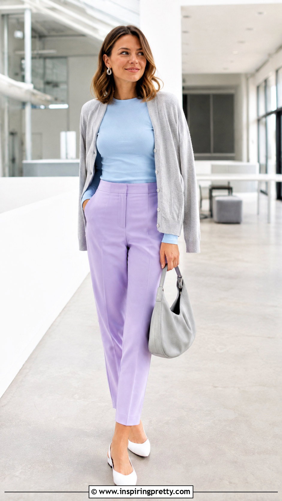 Powder Blue Top With Lavender Pants - 50 powder blue top outfit ideas