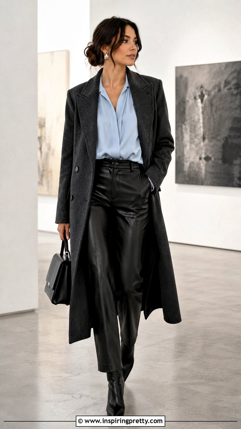 Powder Blue Top With Leather Pants - 50 powder blue top outfit ideas