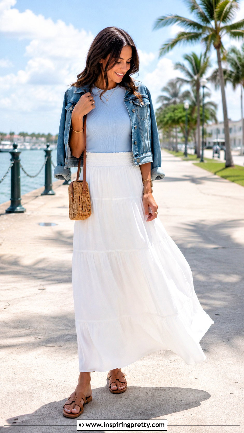 Powder Blue Top With Maxi Skirt - 50 powder blue top outfit ideas