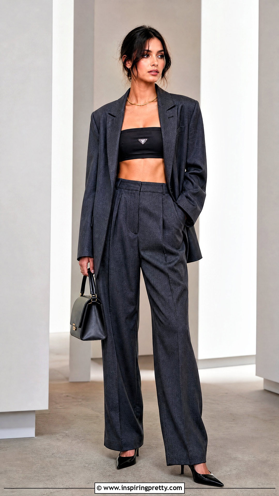 Prada Bandeau Style Top With Oversized Blazer - 50 prada top outfit ideas