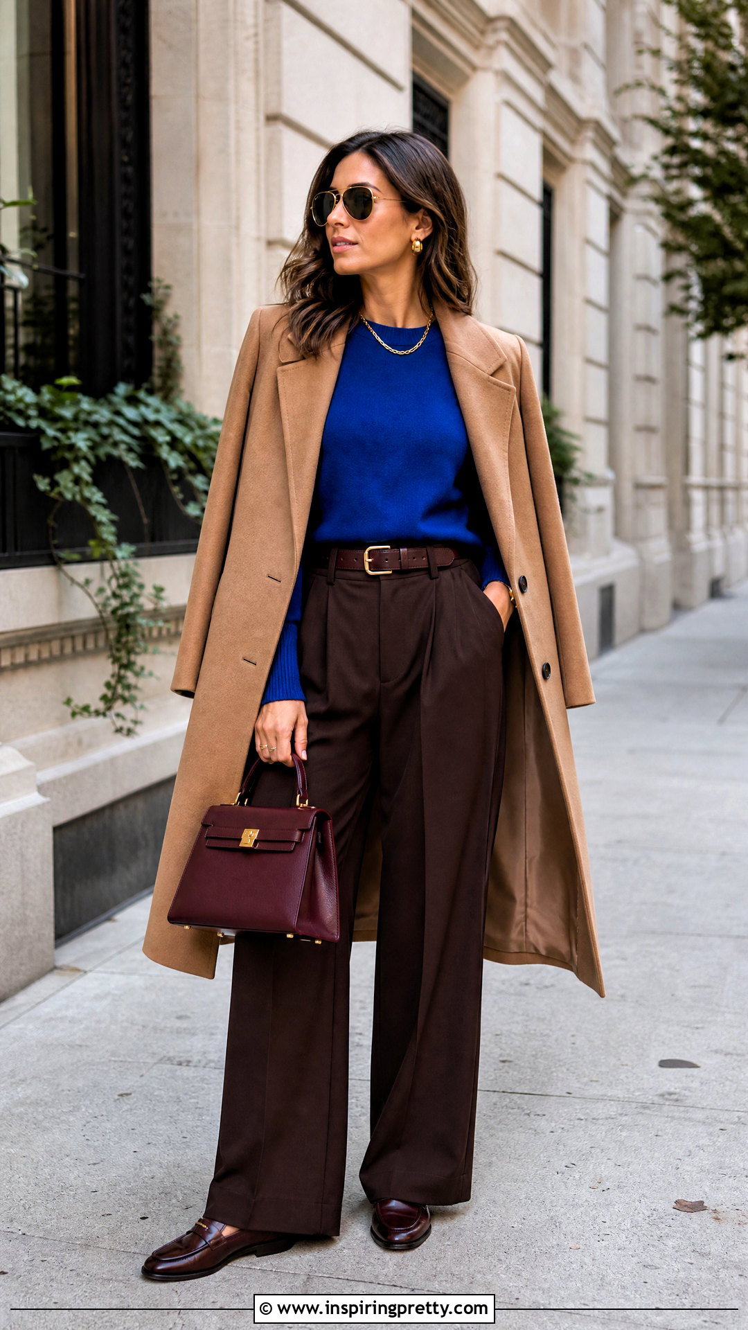 Prada Blue Top With Chocolate Brown Pants - 50 prada top outfit ideas