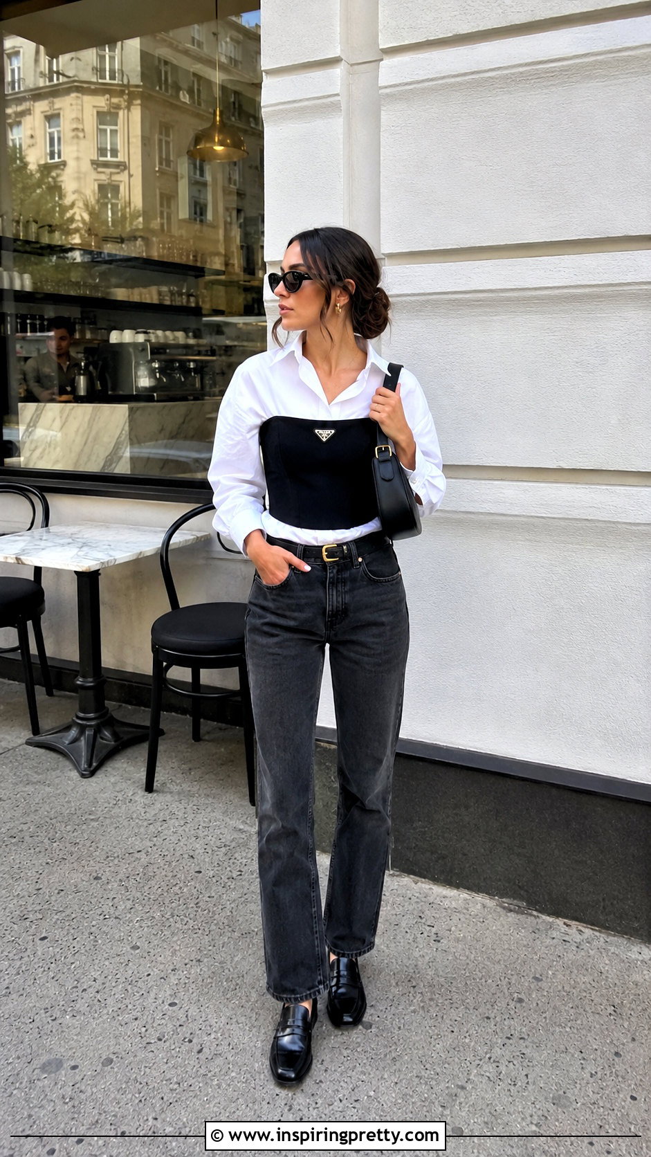 Prada Bustier Top Over A White Shirt With Jeans - 20 prada bustier top outfit ideas