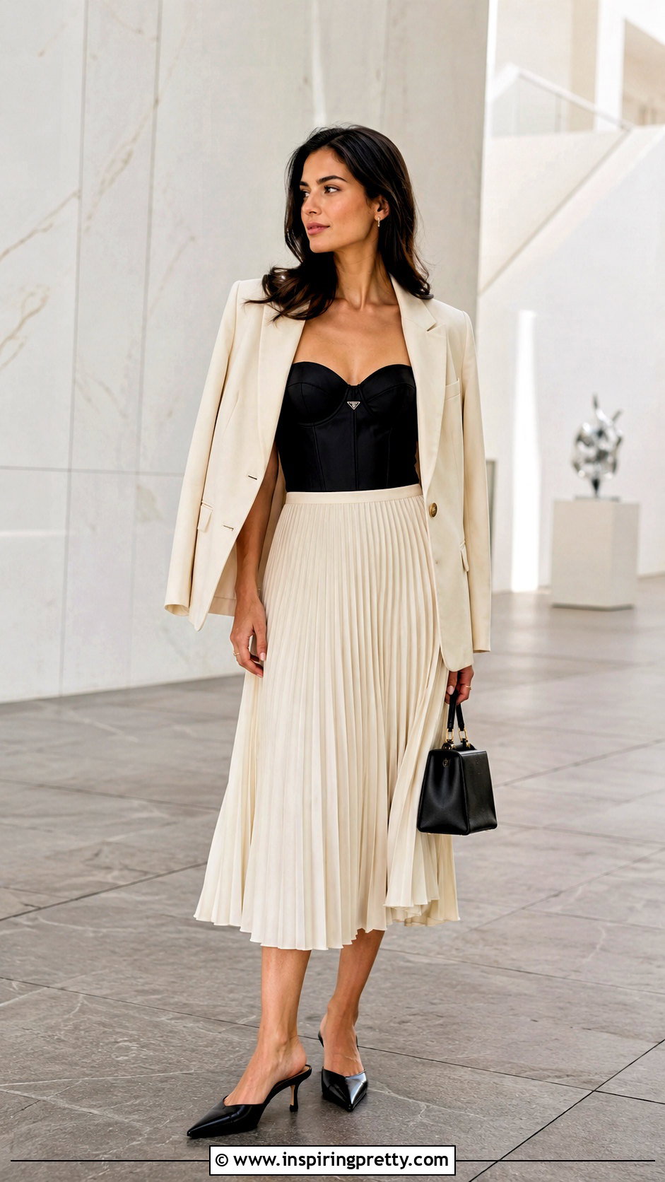 Prada Bustier Top With Pleated Midi Skirt - 20 prada bustier top outfit ideas