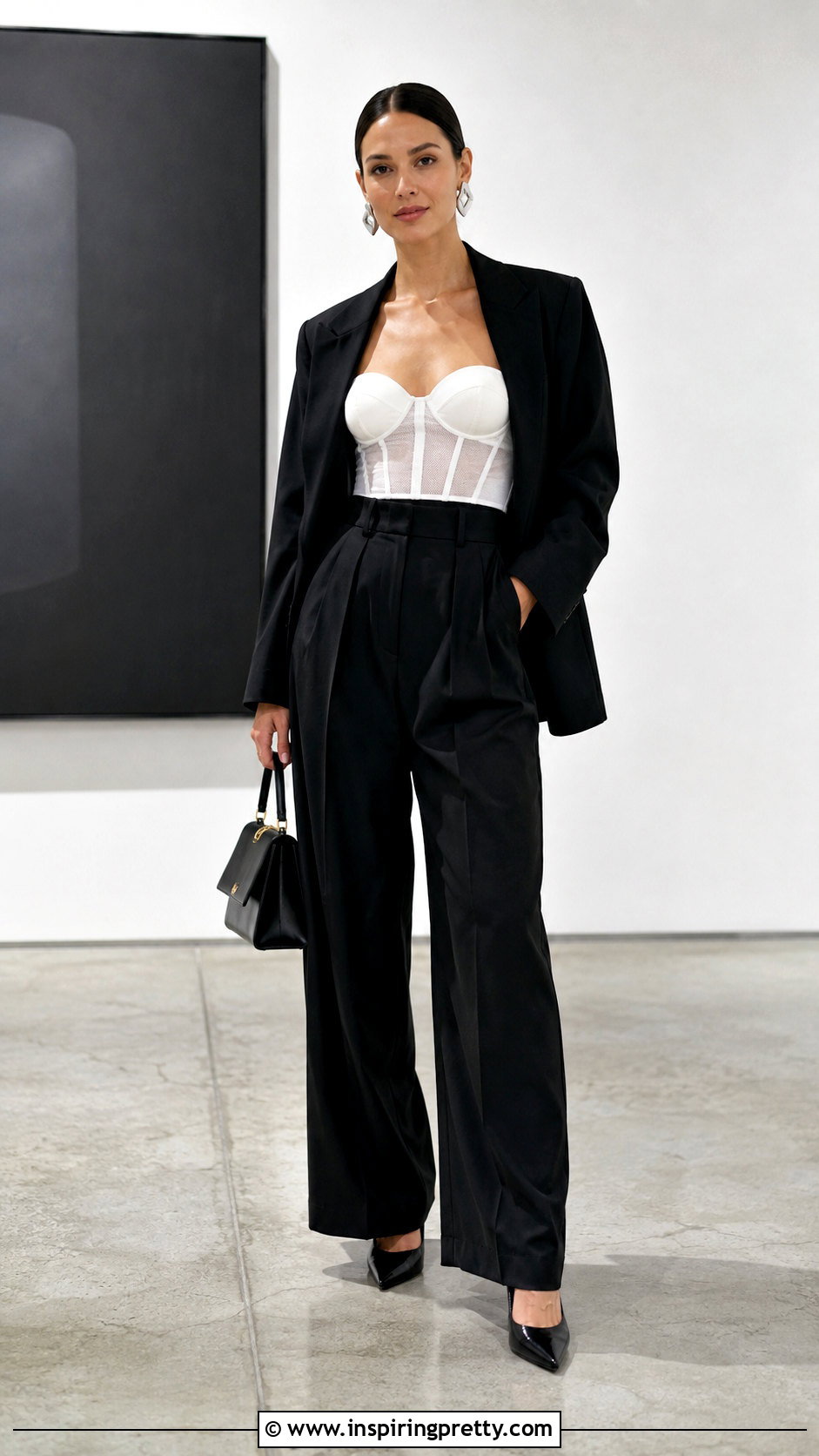 Prada Bustier Top With Tailored Black Trousers - 20 prada bustier top outfit ideas