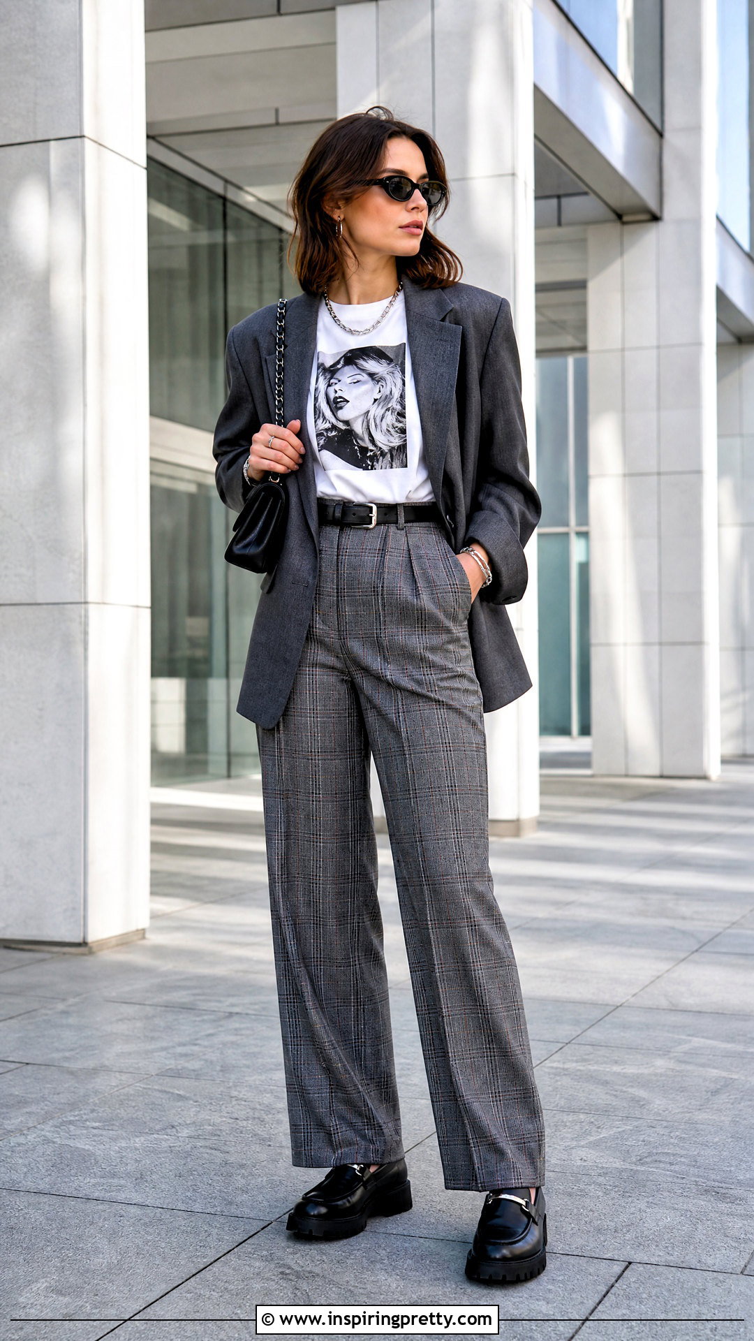 Prada Graphic T Shirt With Plaid Trousers - 50 prada top outfit ideas