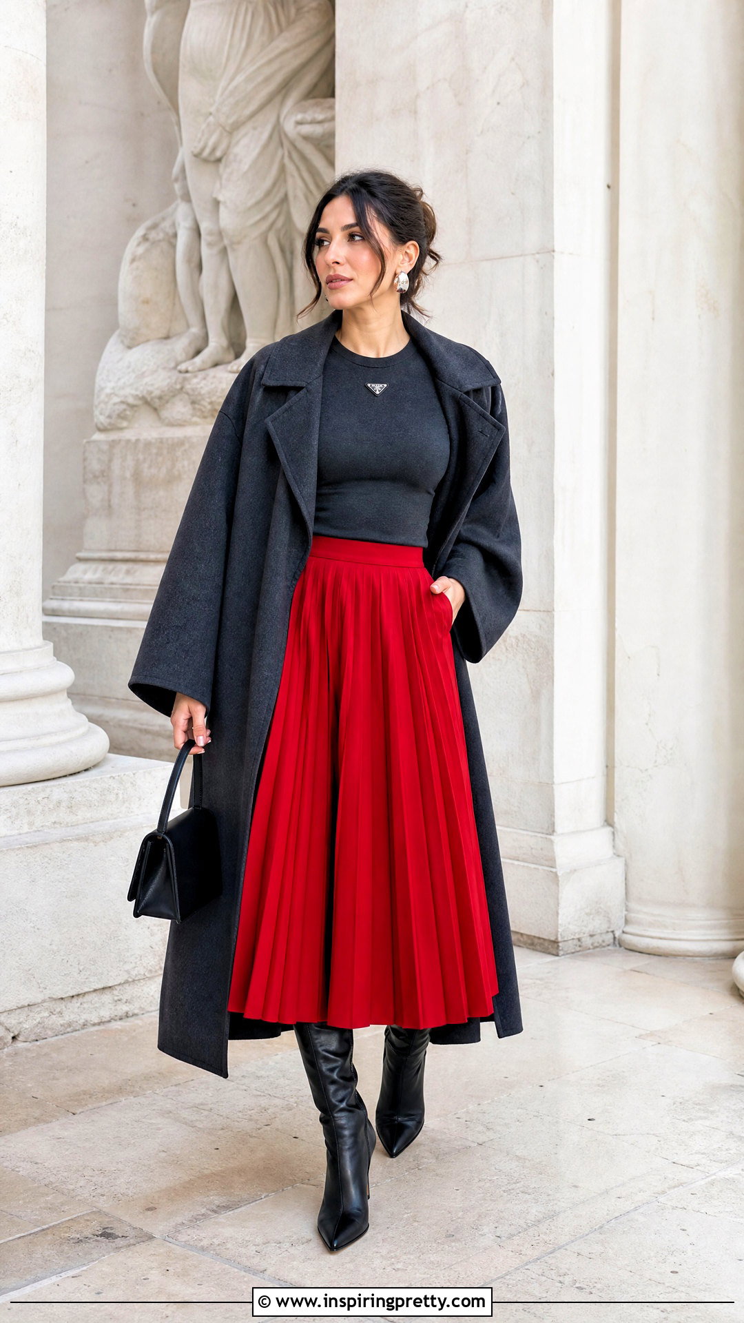 Prada Gray Top With Red Midi Skirt - 50 prada top outfit ideas