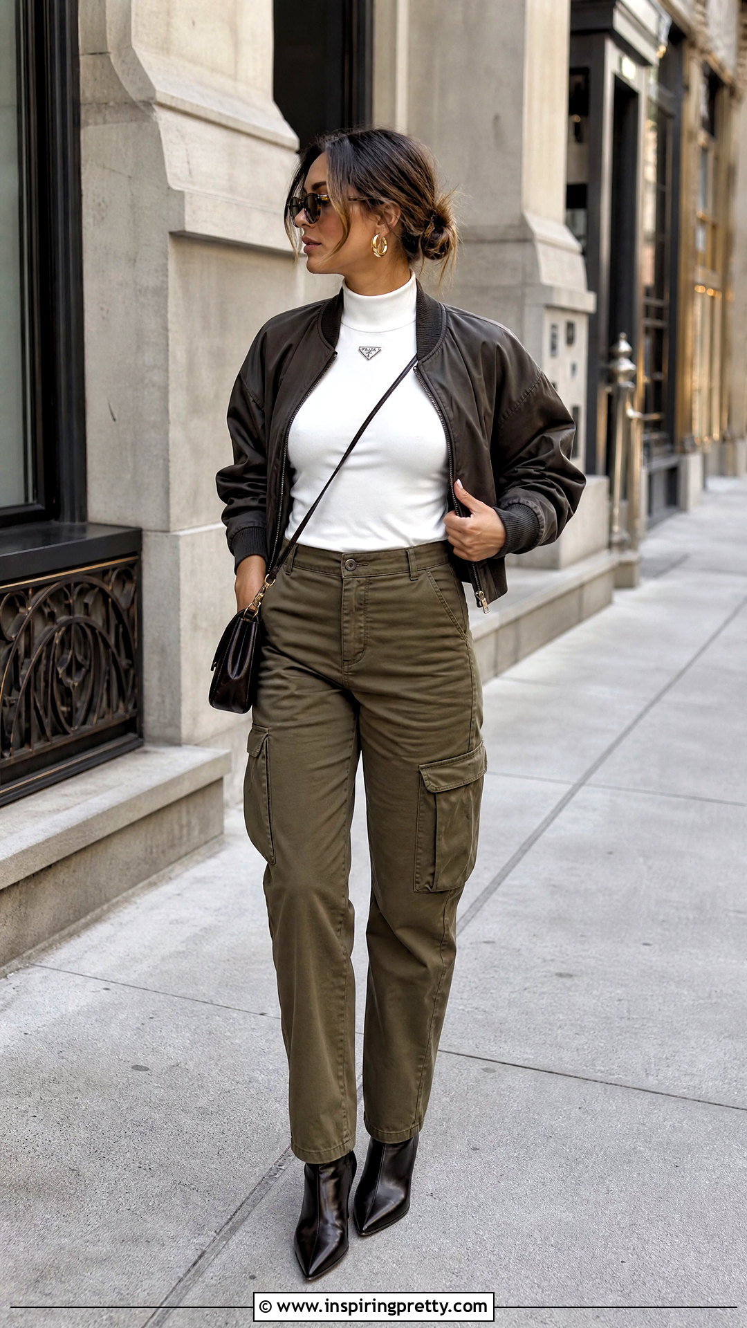 Prada Mock Neck Top With Cargo Pants - 50 prada top outfit ideas