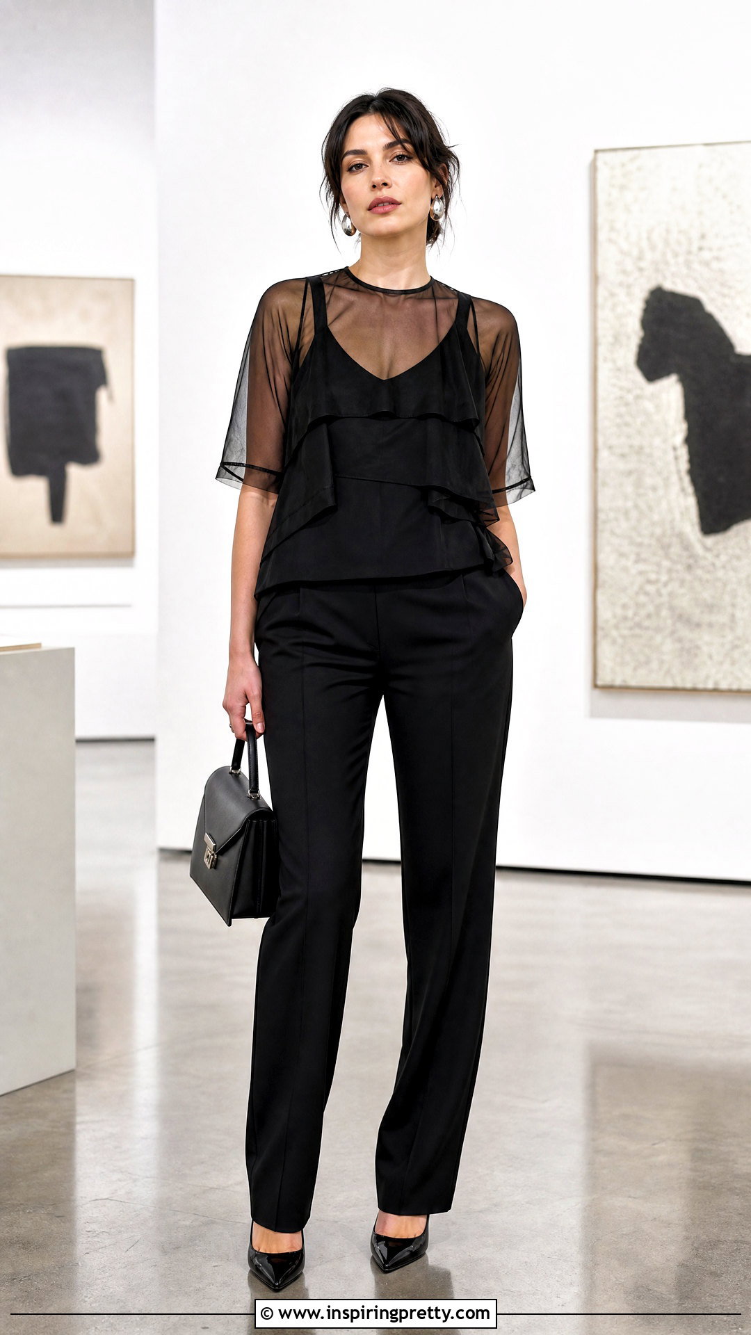 Prada Sheer Layered Top With Tailored Pants - 50 prada top outfit ideas