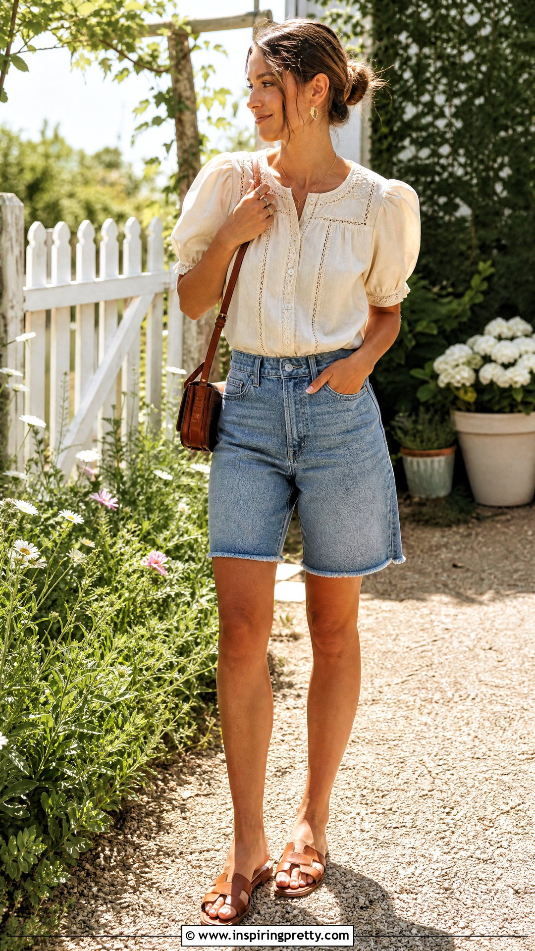 Prairie Top With Denim Shorts - 50 beautiful tops outfit ideas