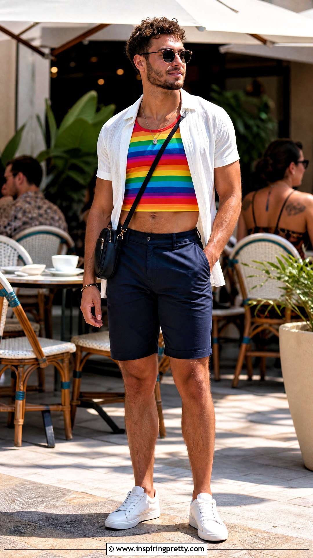Pride Crop Top With Open Button Down And Chinos - 20 pride crop top men outfit ideas