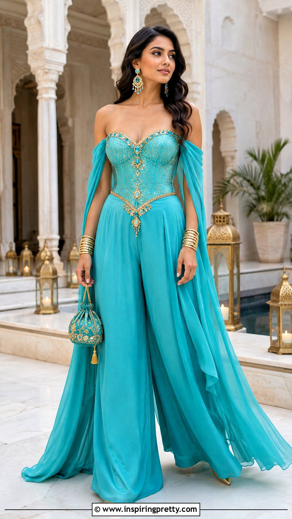Princess Jasmine Corset Top With Teal Palazzo Pants - 25 Princess Jasmine Corset Top outfit ideas