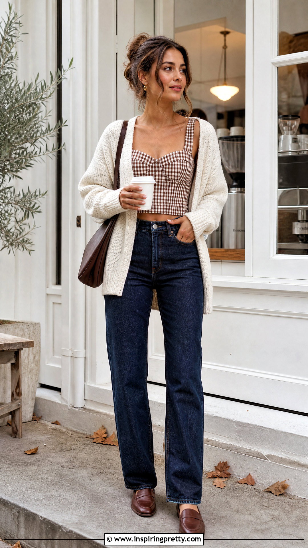 Princess Polly Gingham Top With Knit Cardigan And Jeans - 25 princess polly gingham top outfit ideas