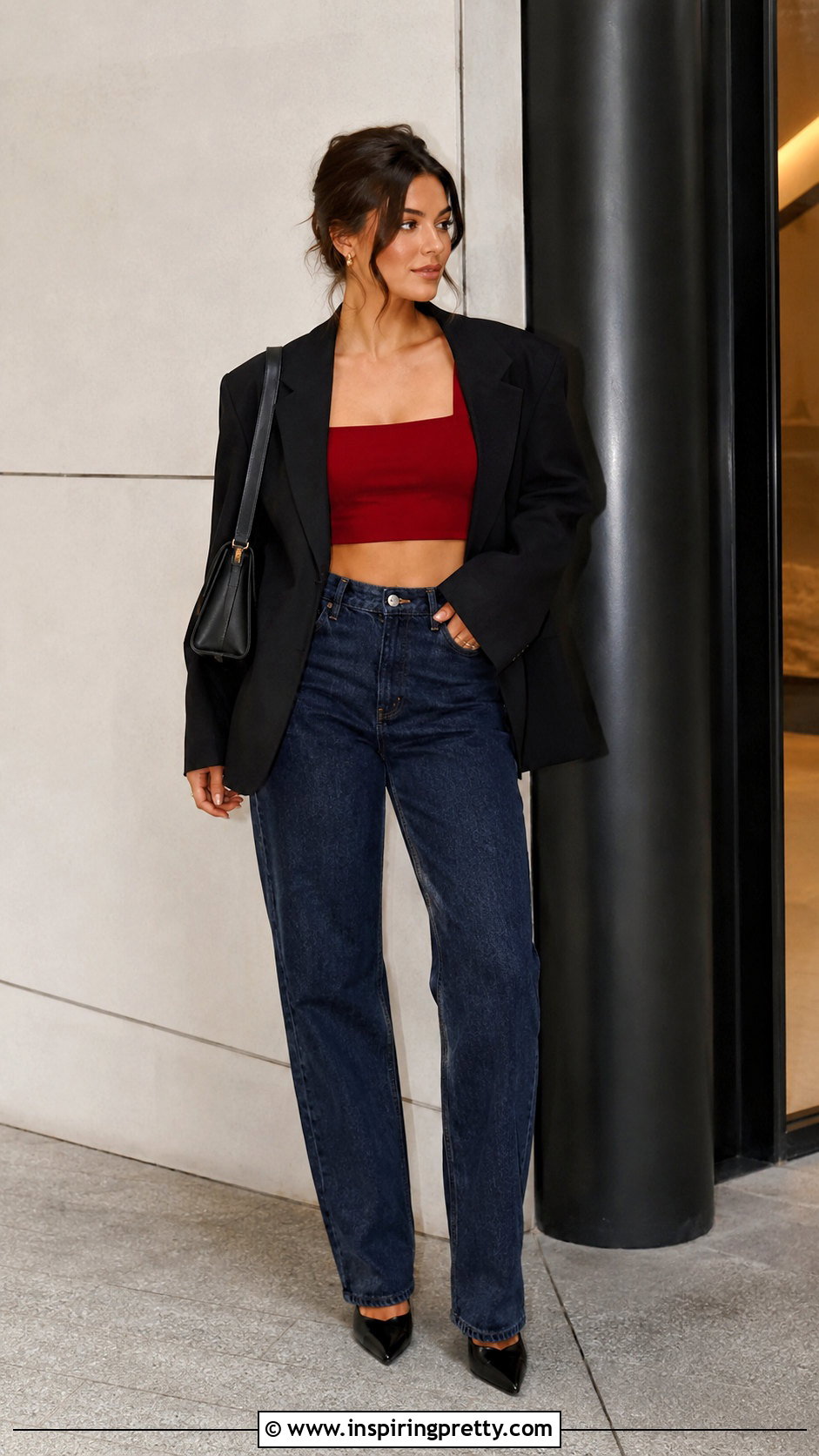 Princess Polly Red Crop Top With Dark Wash Jeans - 20 Princess Polly Crop Tops outfit ideas