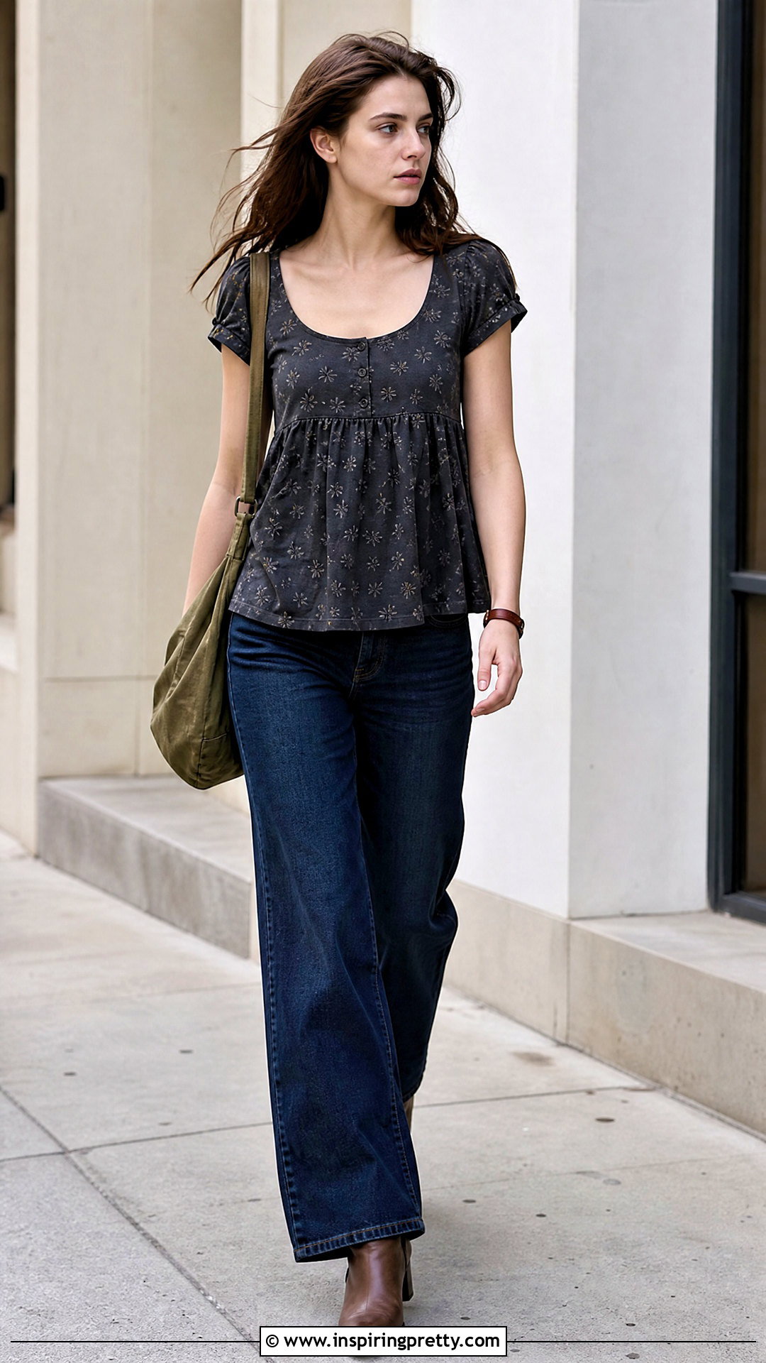Printed Bella Swan Babydoll Top With Wide Leg Jeans - 25 bella swan babydoll top outfit ideas
