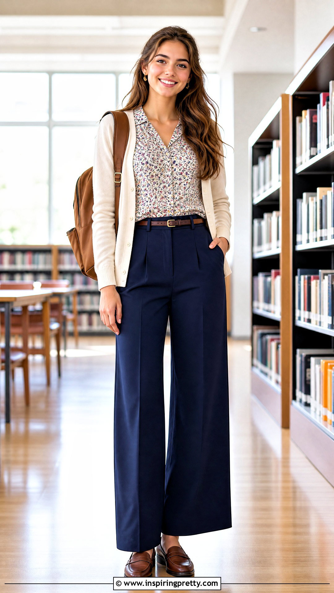 Printed Blouse Top And Wide Leg Trousers Outfit - 50 cute tops for school ideas