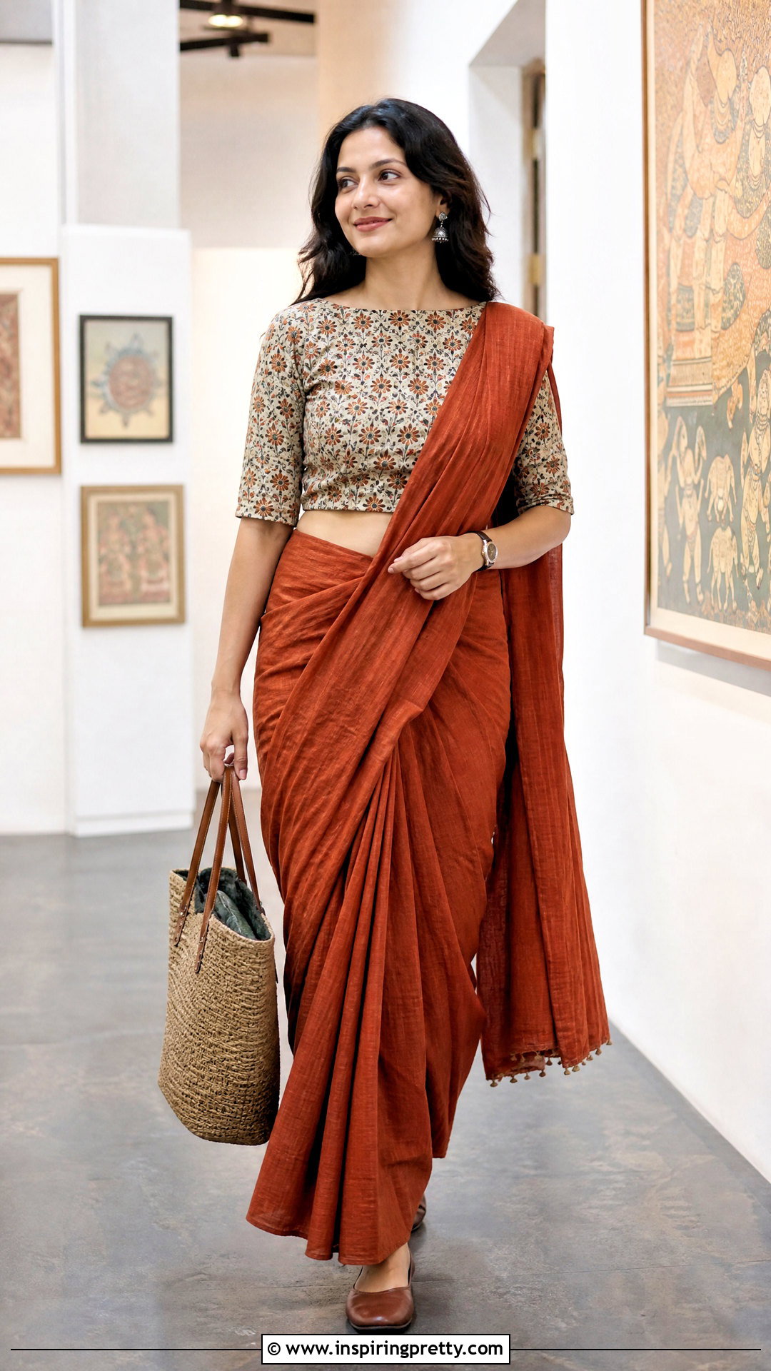 Printed Boat Neck Crop Top Blouse With Cotton Saree - 20 Crop Top Blouse Designs Latest Boat Necks