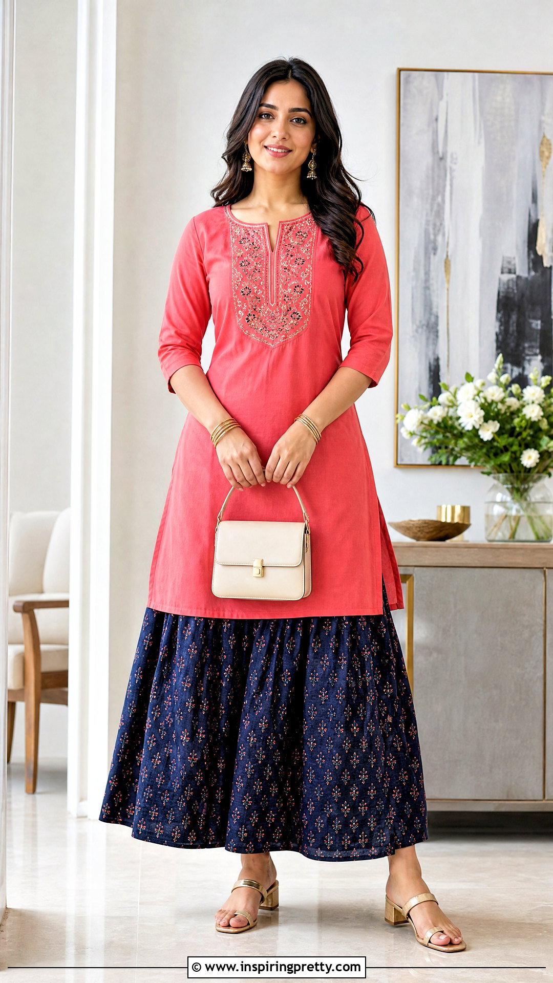 Printed Cotton Skirt With Embroidered Yoke Top - 50 cotton skirt and top indian outfit ideas