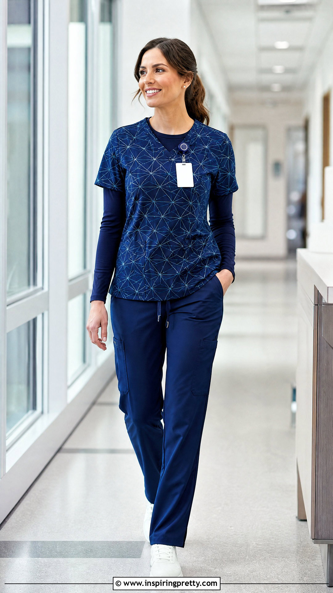 Printed Fancy Scrub Top With Solid Cargo Pants - 20 Fancy Scrub Tops outfit ideas