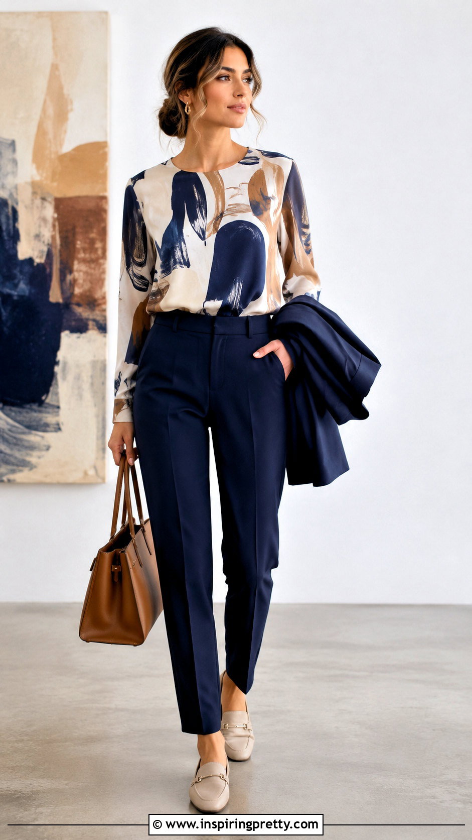 Printed Full Sleeve Top With Solid Trousers - 50 full sleeves top outfit ideas