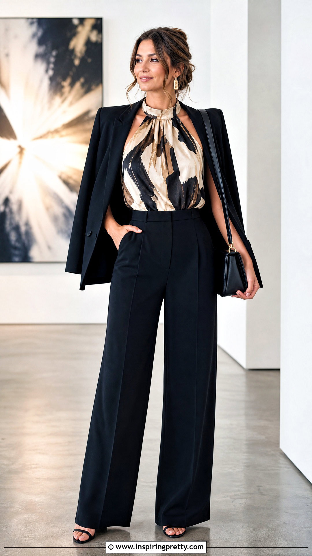 Printed Halter Top With Black Trousers - 50 halter tops outfit ideas