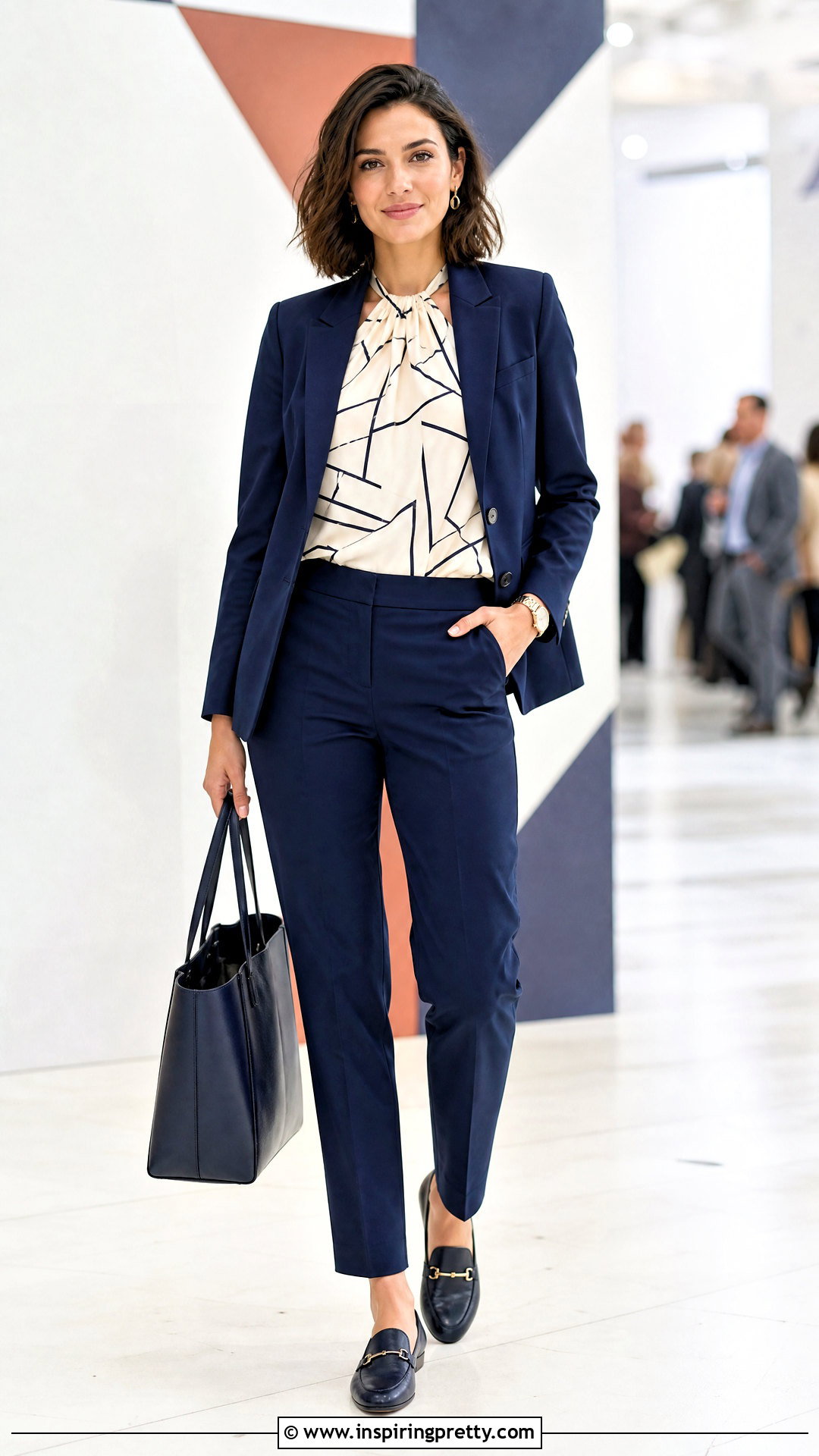 Printed Halter Top With Solid Pantsuit - 25 Halter Top Business Casual outfits