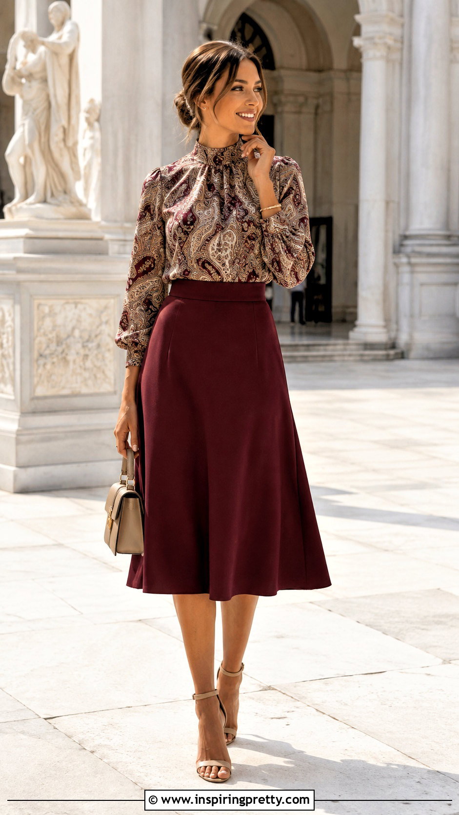 Printed High Neck Top With Midi Skirt - 50 Indo Western Tops outfit ideas