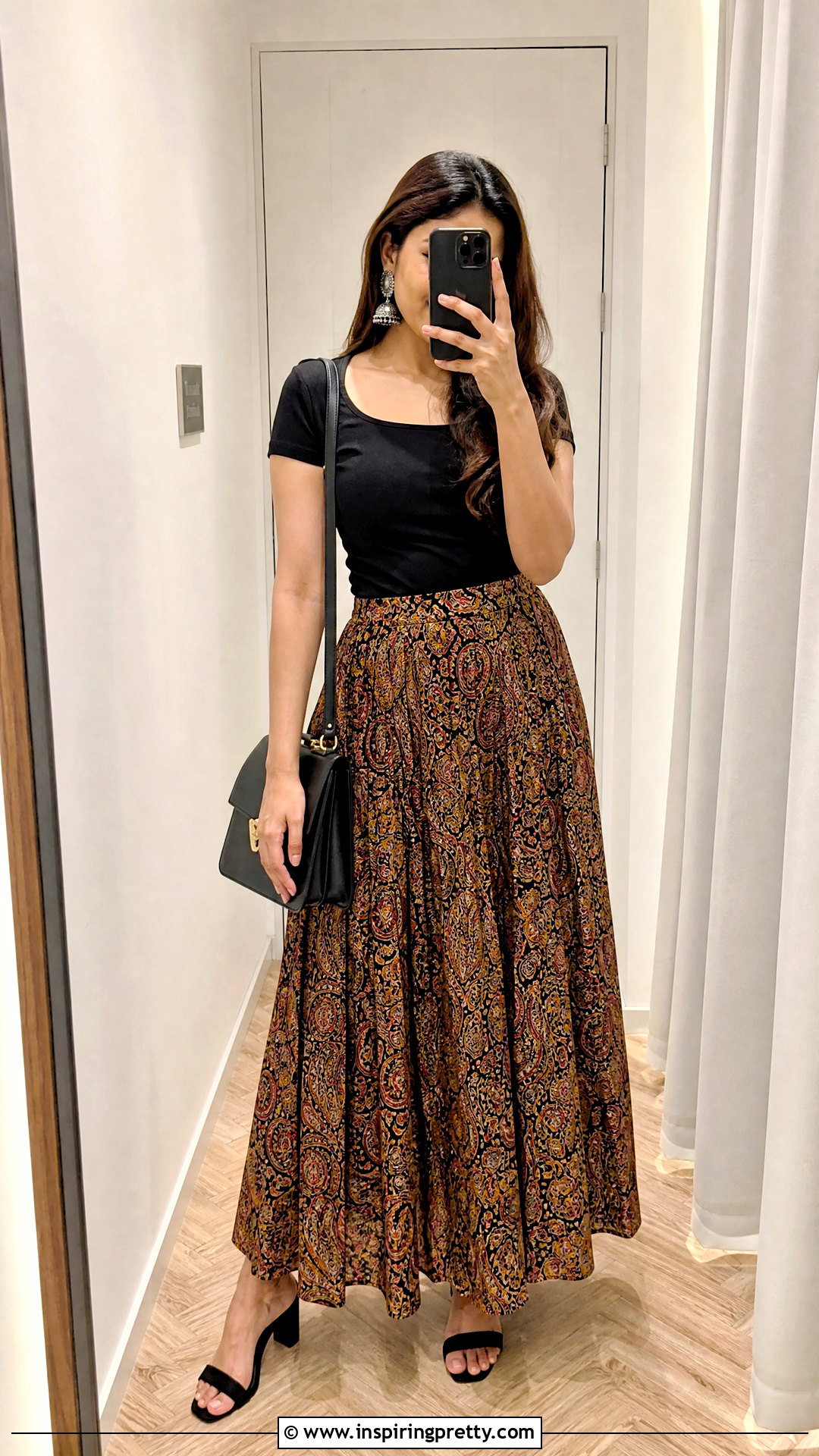 Printed Indian Skirt And Plain Black Top Outfit - 50 indian skirt and top outfits