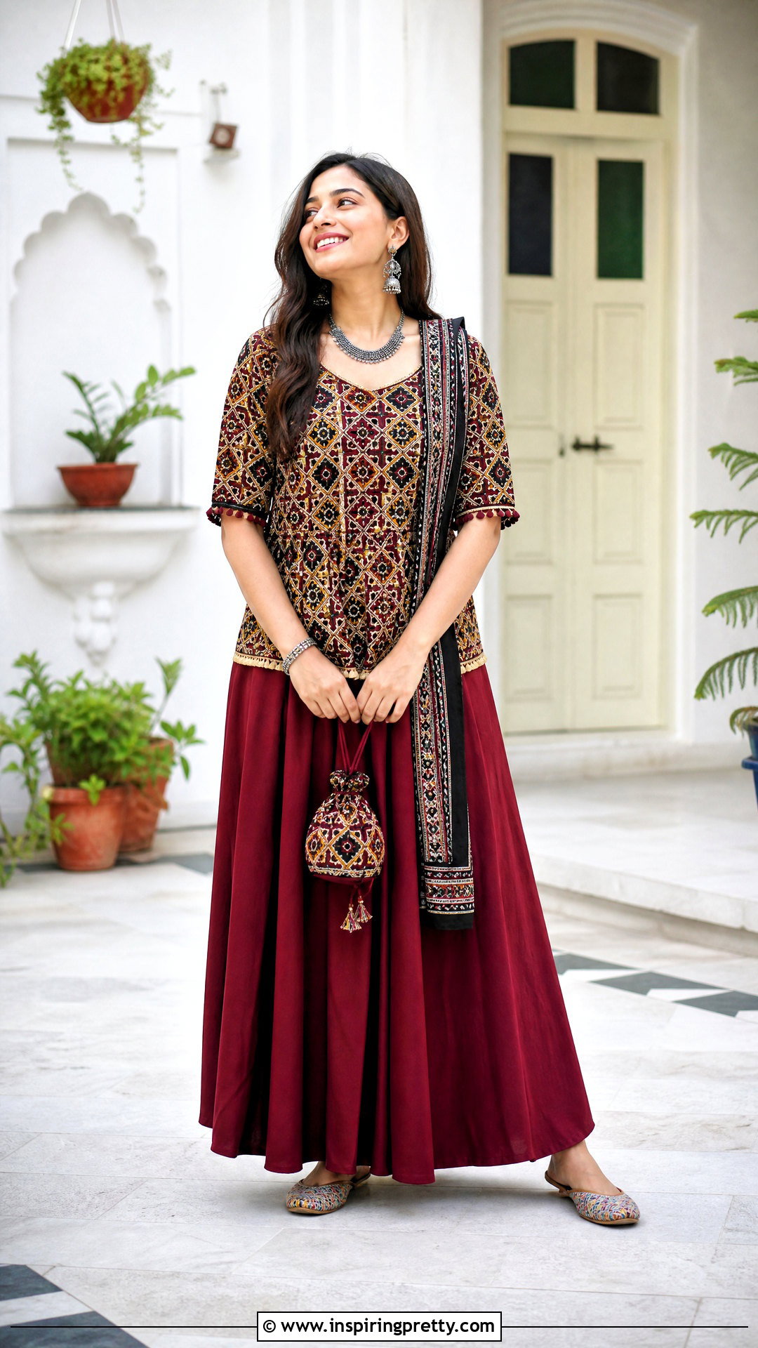 Printed Kediyu With Solid Maxi Skirt - 50 Kediyu Top For Navratri outfit ideas
